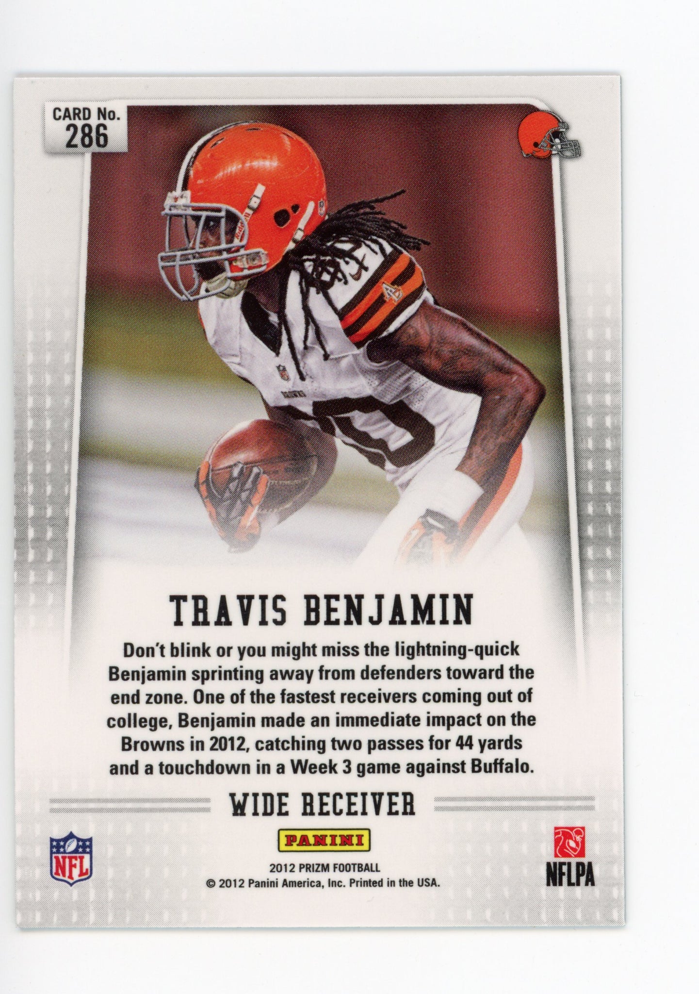 Travis Benjamin Panini Prizm 2012 Rookie Cleveland Browns #286