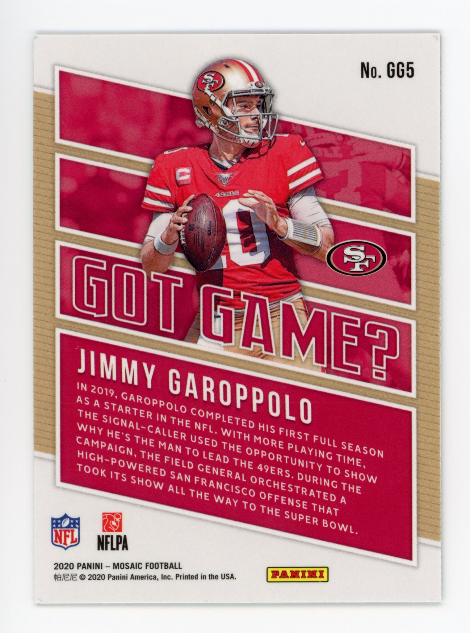 Jimmy Garoppolo Panini Mosaic 2020 Got Game San Francisco 49ers # GG5
