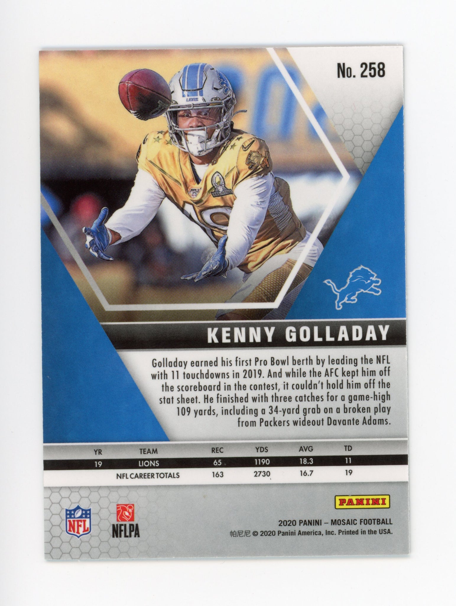 Kenny Golladay Panini Mosaic 2020 Pro Bowl Detroit Lions # 258