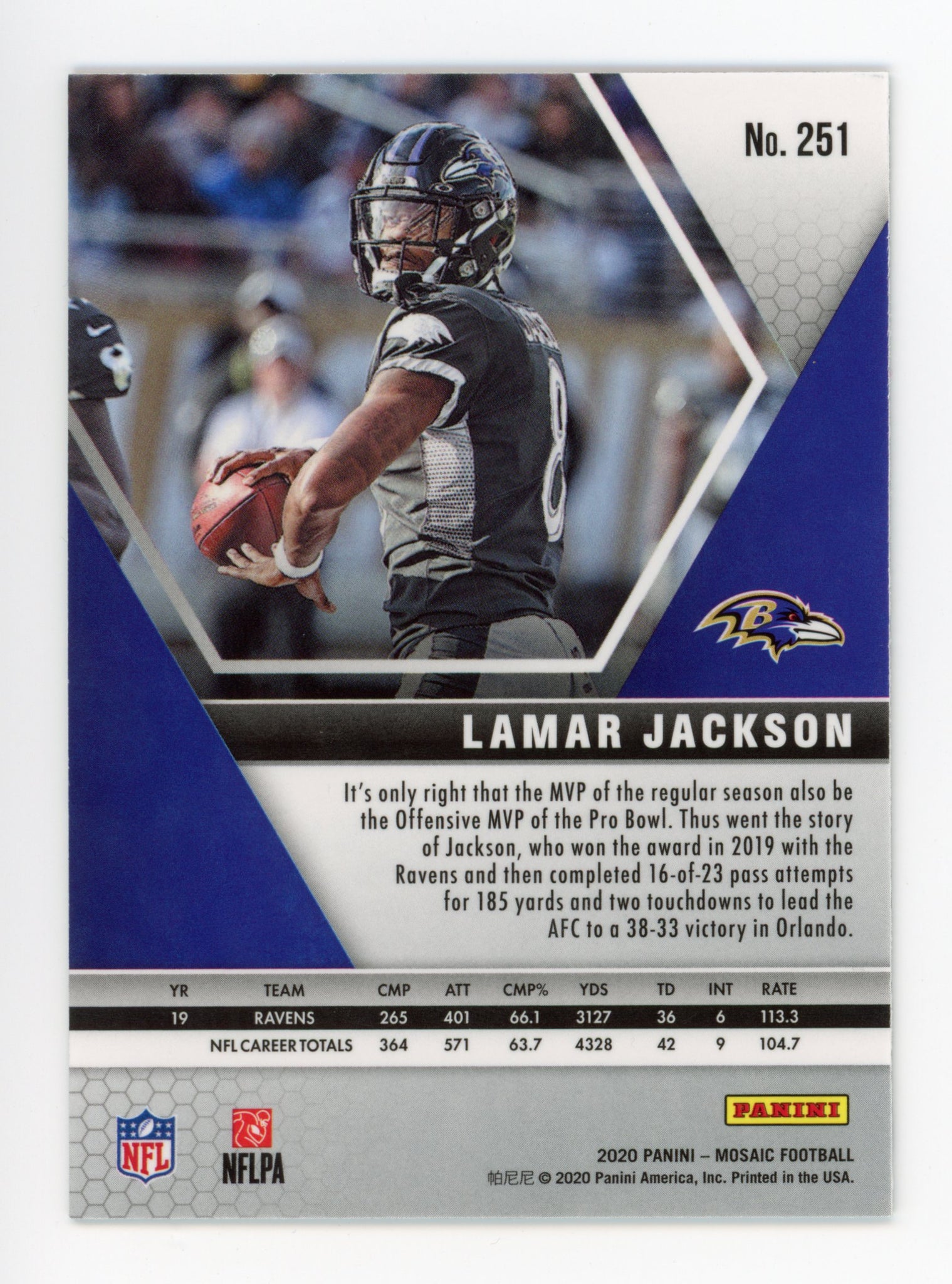 Lamar Jackson Panini Mosaic Pro Bowl Baltimore Ravens # 251