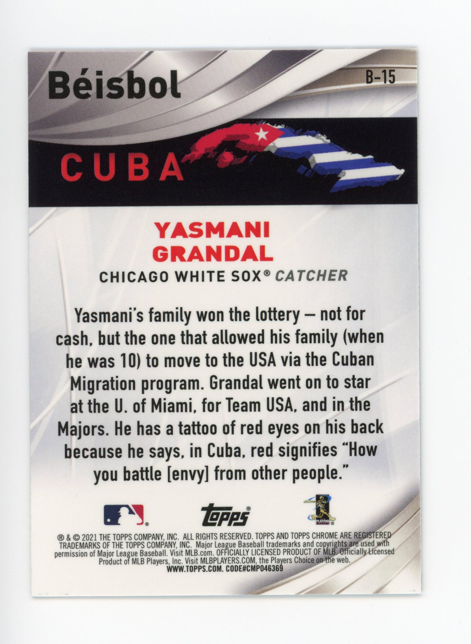 Yasmani Grandal Topps 2021 Beisbol Chicago White Sox #B-15