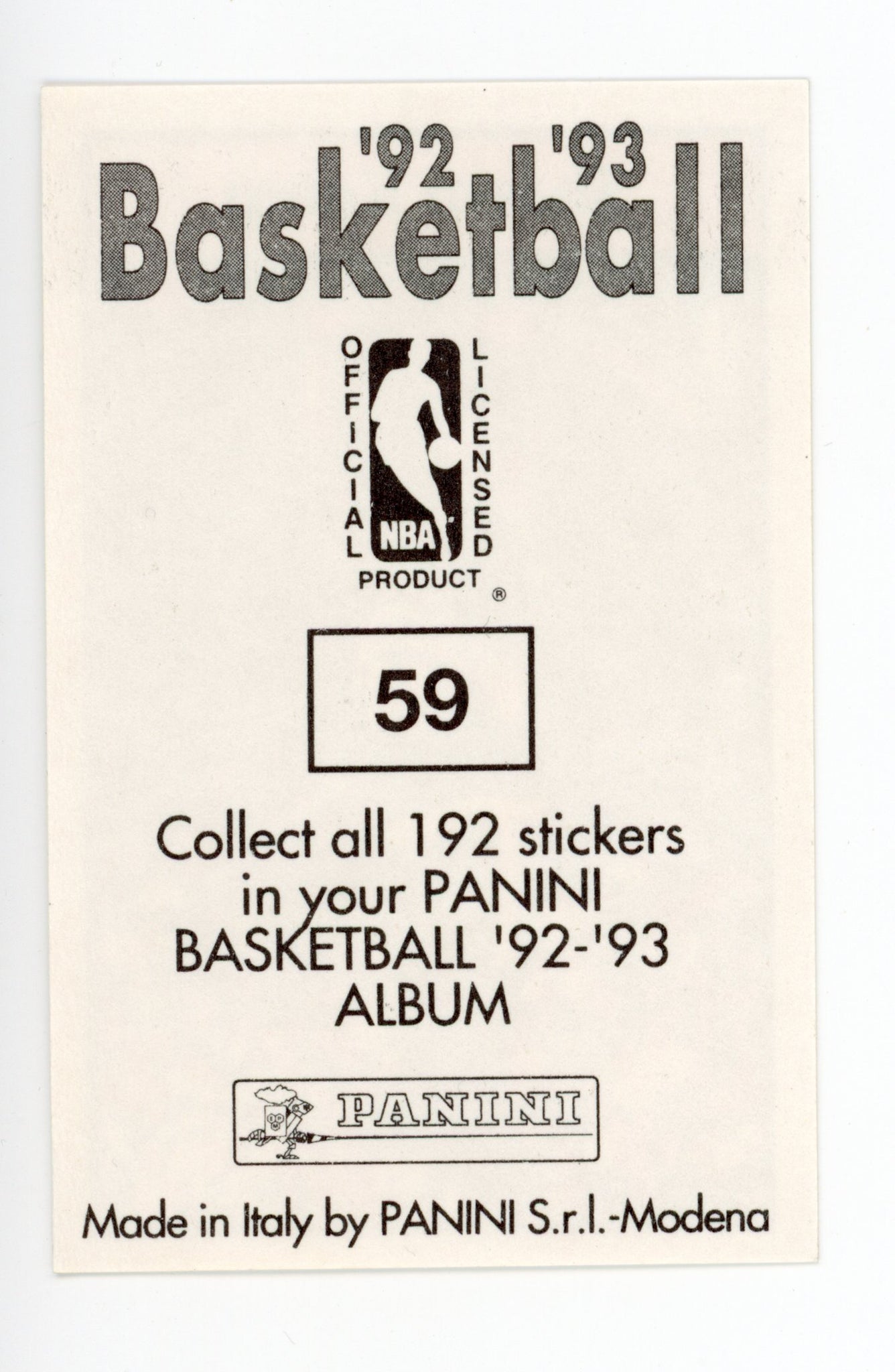 Shawn Kemp Panini 1992-1993 Basketball Sticker Seattle Supersonics #59