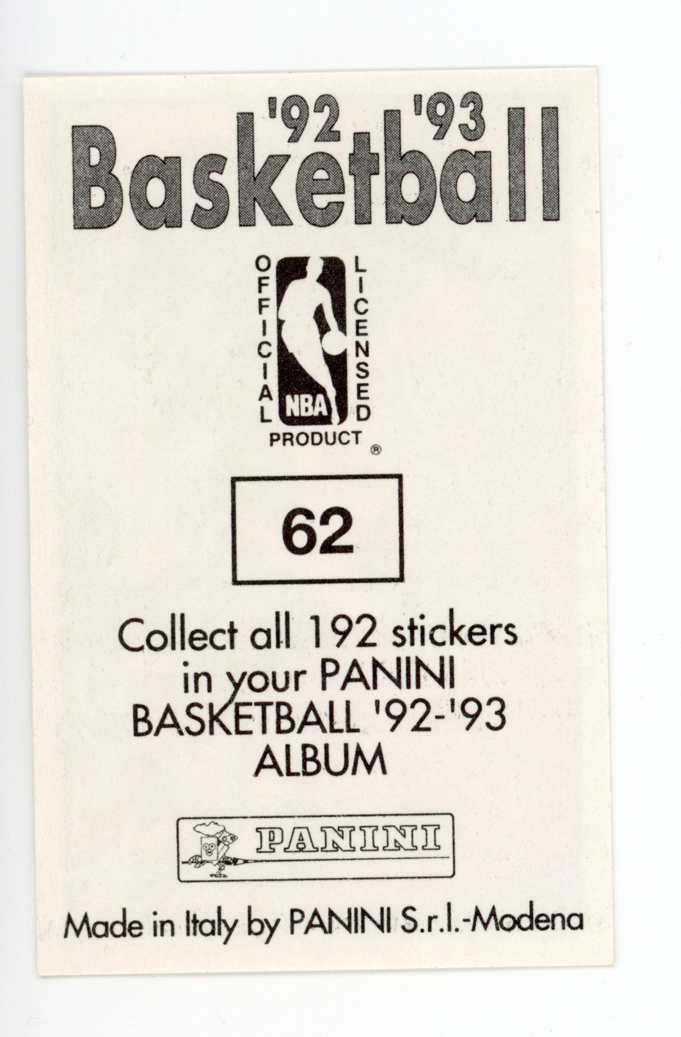Dana Barros Panini 1992-1993 Basketball Sticker Seattle Supersonics # 62