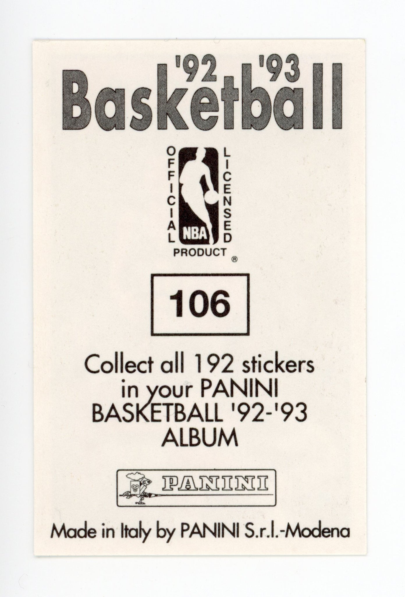 John Stockton Panini 1992-1993 Basketball Sticker Utah Jazz # 106