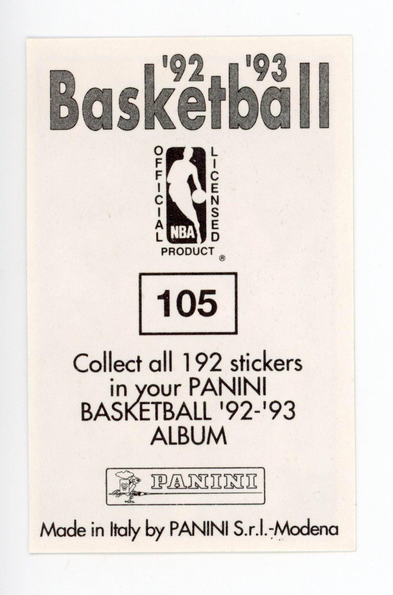 Jeff Malone Panini 1992-1993 Basketball Sticker Utah Jazz # 105