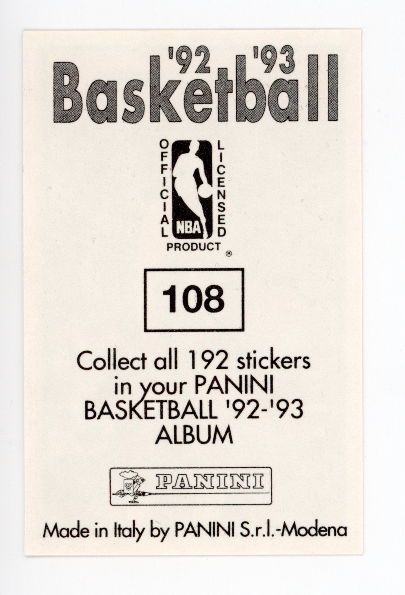 Jay Humphries Panini 1992-1993 Basketball Sticker Utah Jazz #108