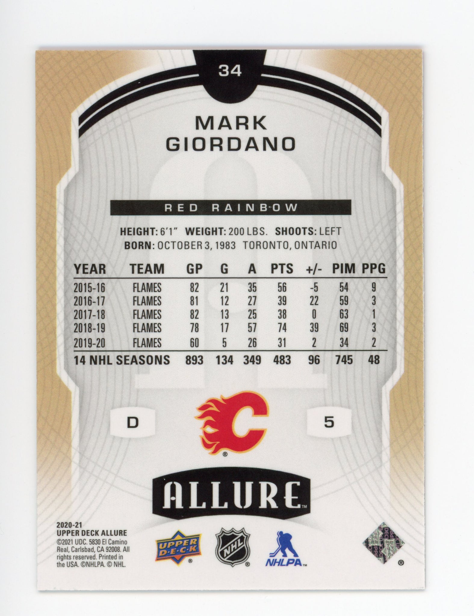 Mark Giordano Allure 2020-2021 Red Rainbow Calgary Flames # 34