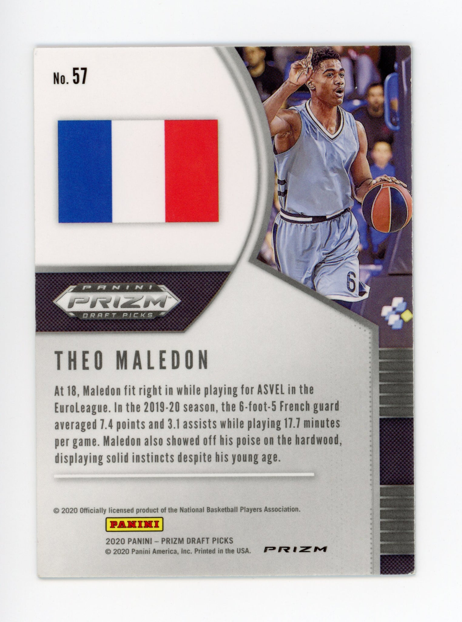 Theo Maledon Panini 2020 Silver Prizm Rookie Philadelphia 76ers # 57
