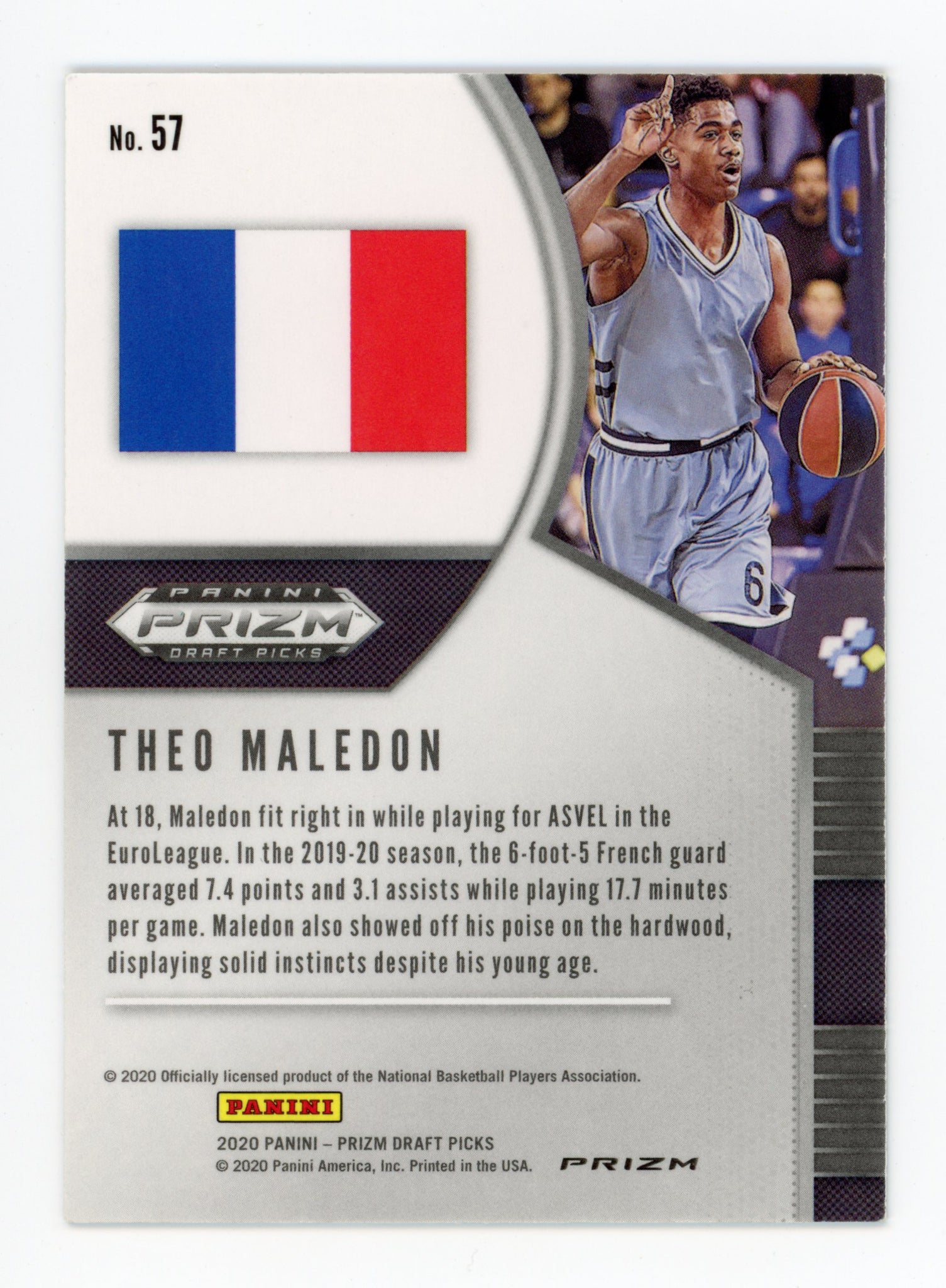 Theo Maledon Panini 2020 Green Prizm Rookie Oklahoma City Thunder # 57