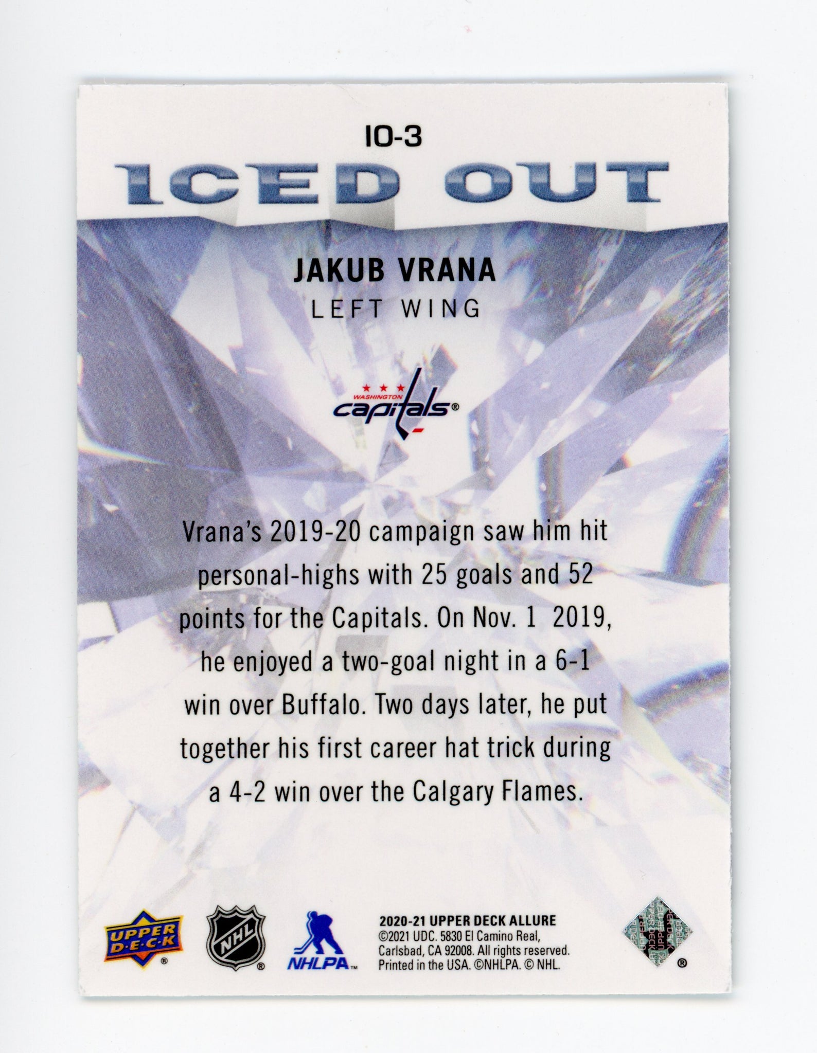 Jakub Vrana Allure 2020-2021 Iced Out Washington Capitals #IO-3
