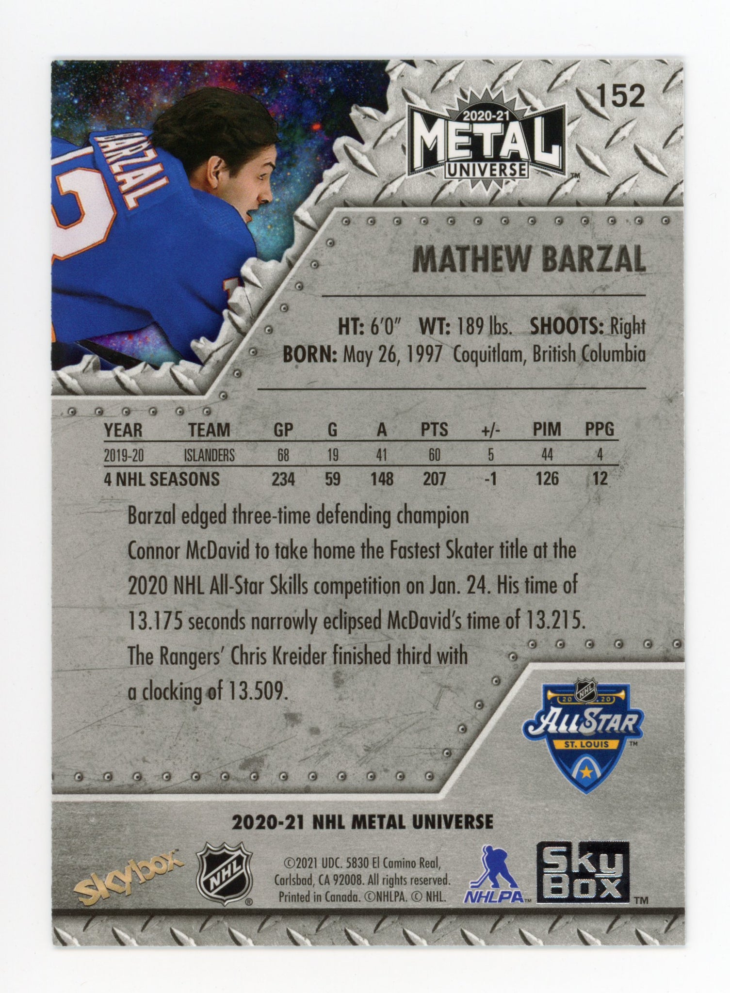 Mathew Barzal Metal Universe 2020-2021 All-Stars New York Islanders # 152