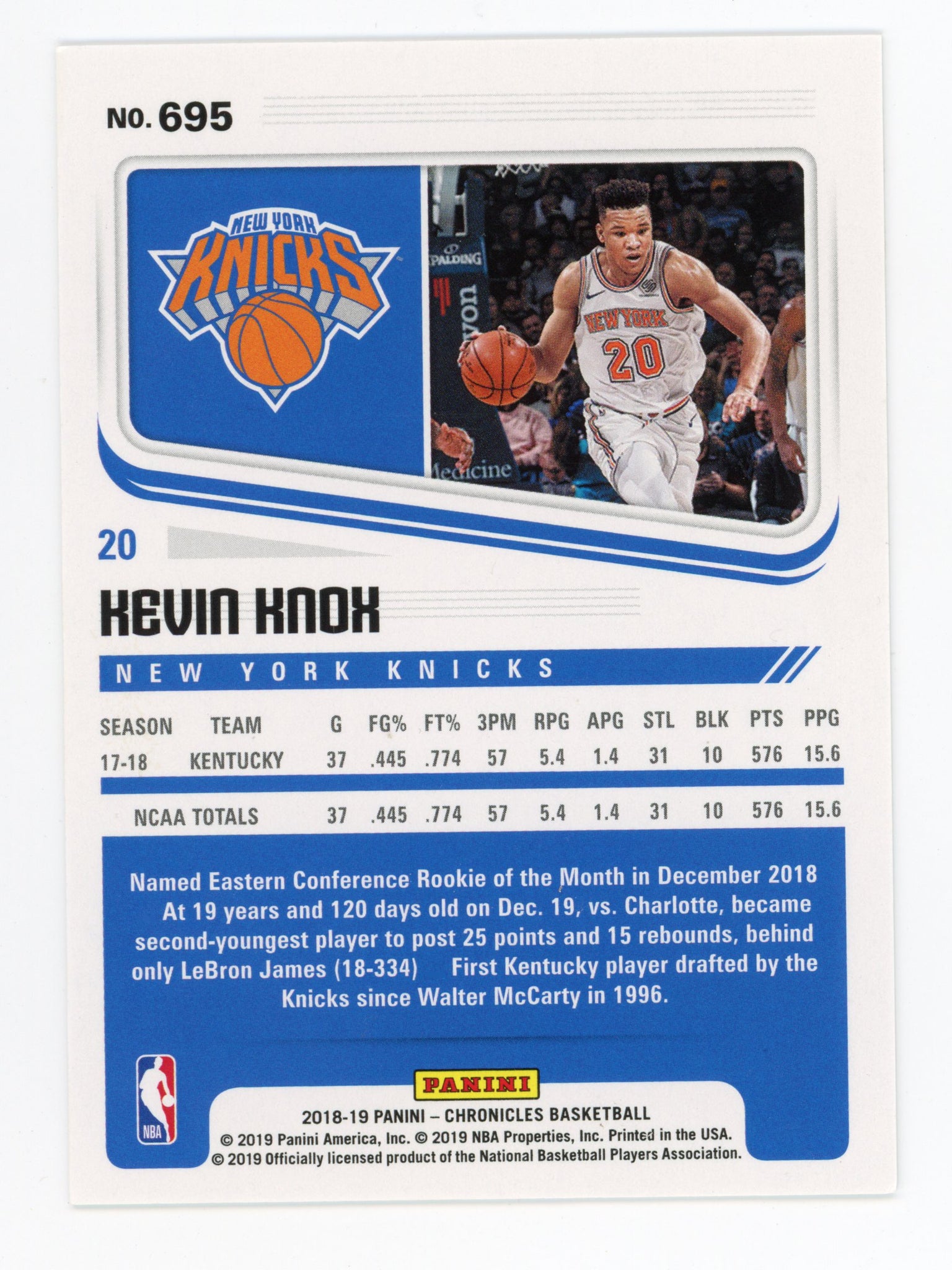 Kevin Knox Score 2018-2019 Rookie #d /49 New York Knicks #695