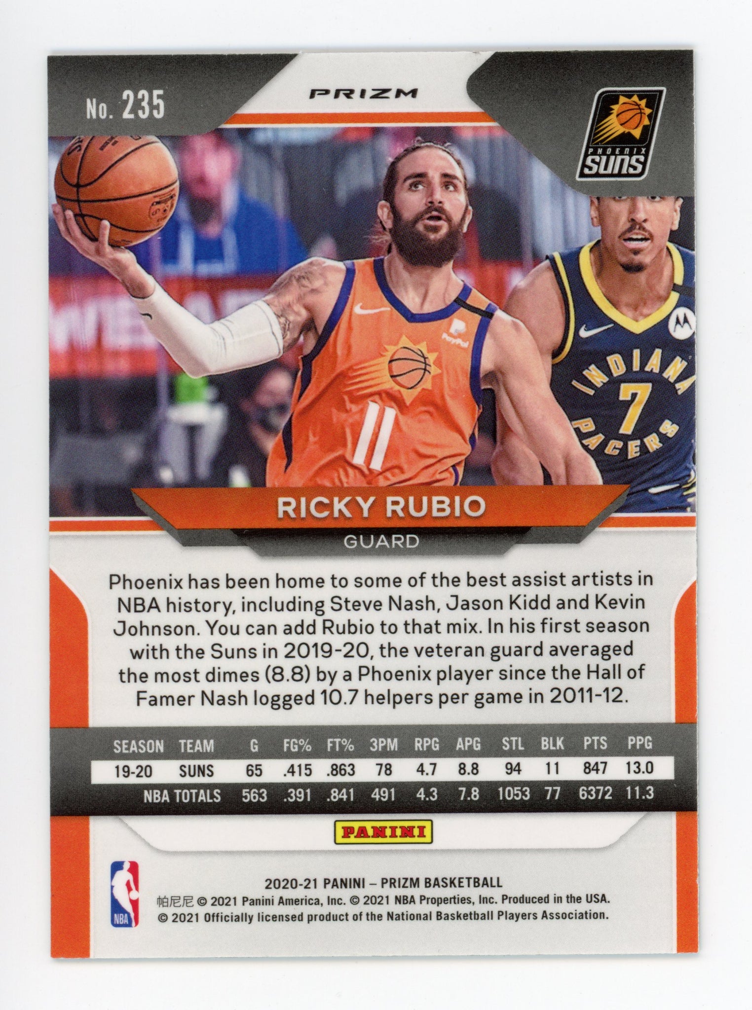 Ricky Rubio Panini 2020-2021 Prizm Refractor Phoenix Suns # 235