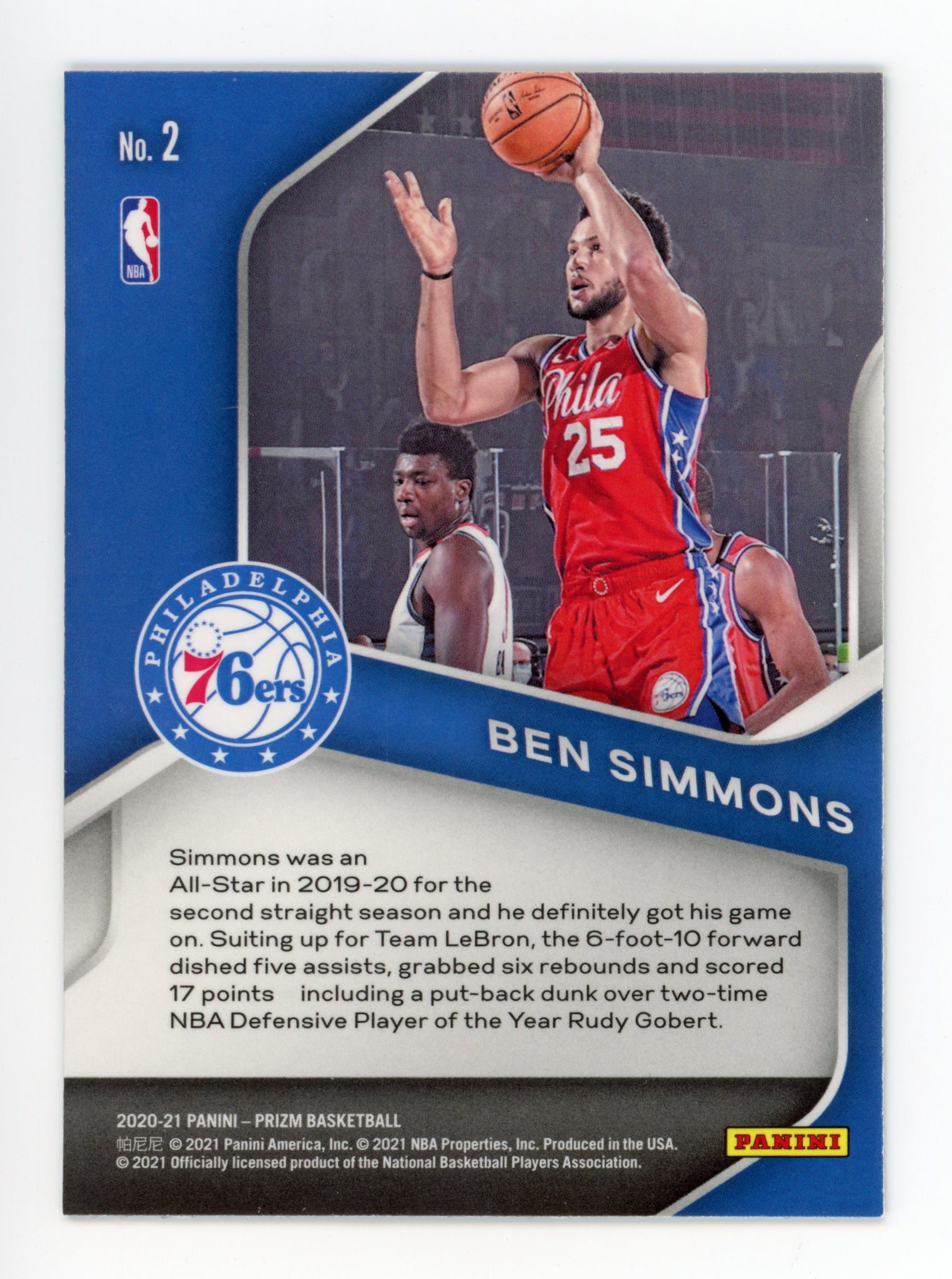 Ben Simmons Panini 2020-2021 Dominance Prizm Philadelphia 76ers #2