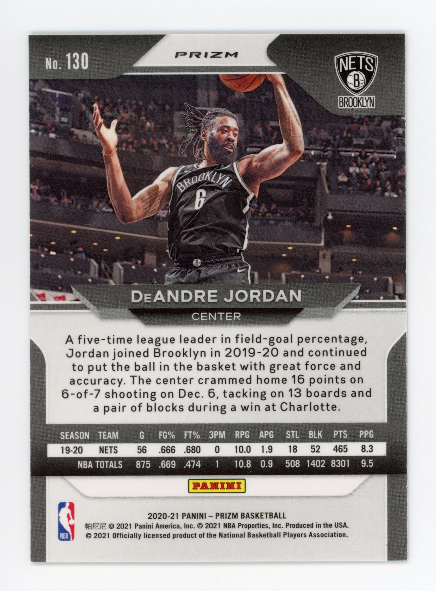 Deandre Jordan Panini 2020-2021 Prizm Brooklyn Nets # 130