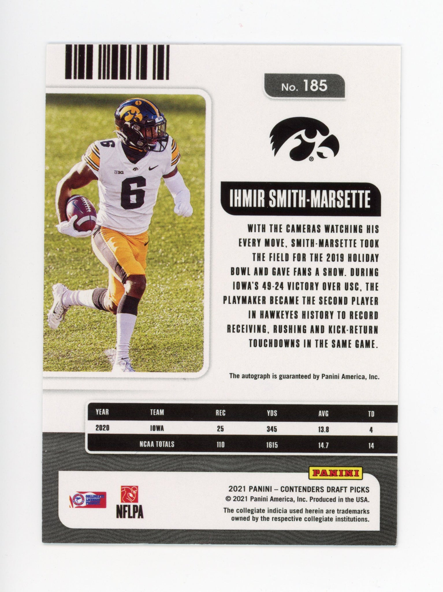 Ihmir Smith Panini 2020-2021 College Ticket Autographed #185
