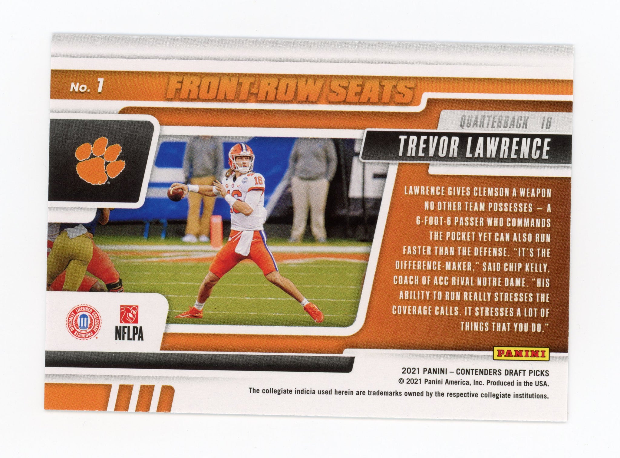 Trevor Lawrence Panini 2020-2021 Front-Row Seats Red Clemson Tigers #1