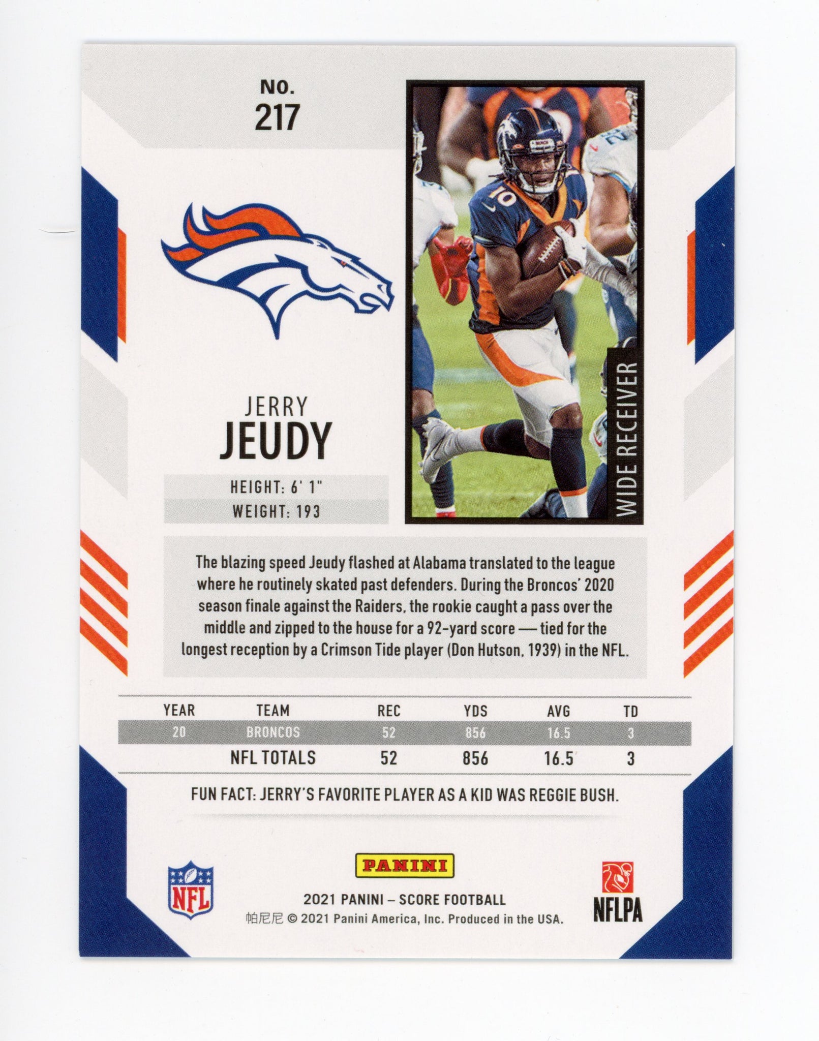 Jerry Jeudy Panini 2020-2021 Score #d /575 Denver Broncos #217