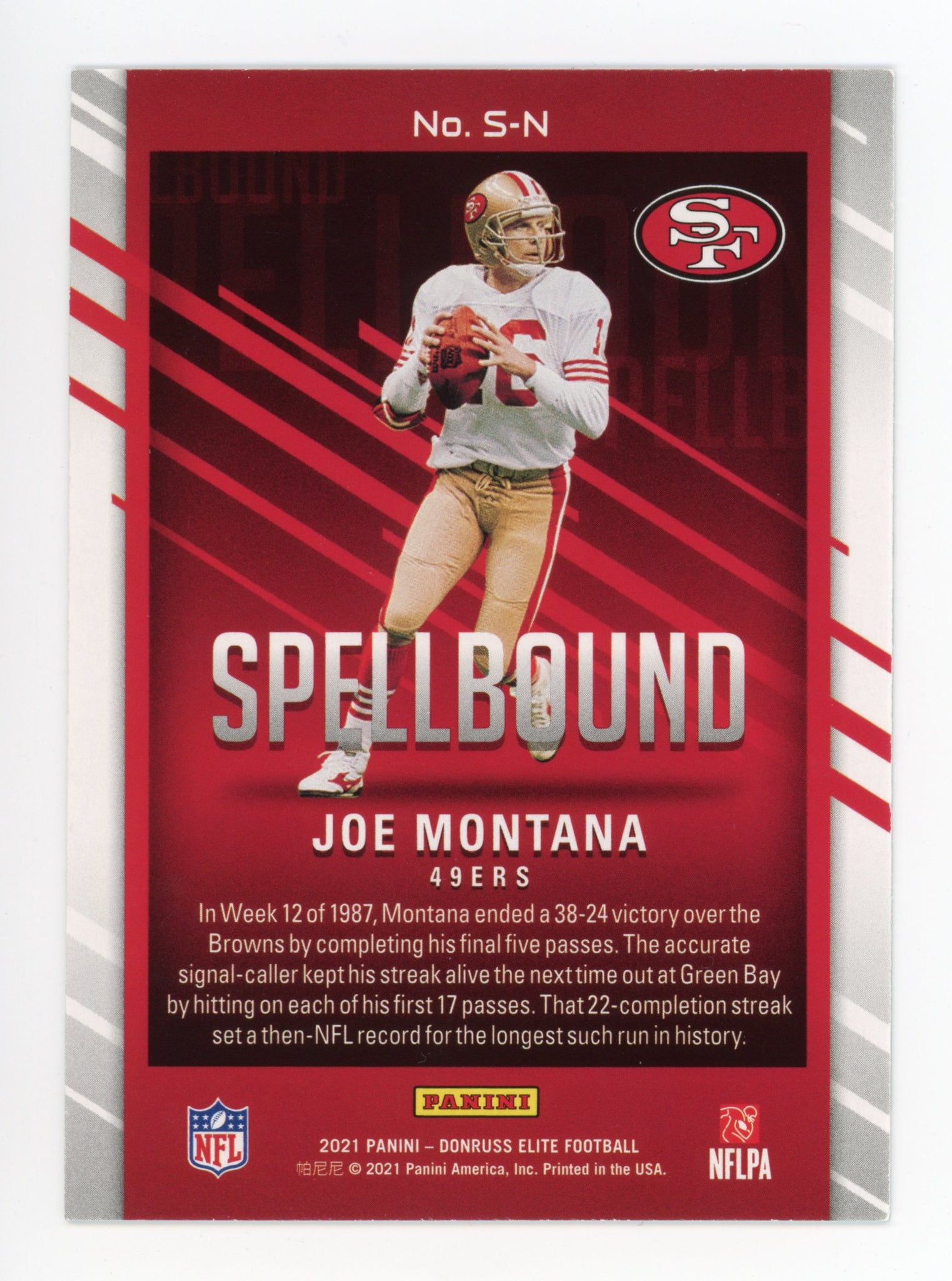Joe Montana Panini 2020-2021 Spellbound Elite San Francisco 49ers #S-N
