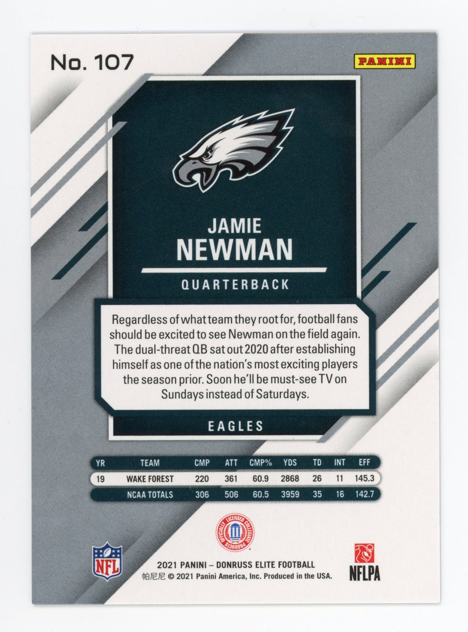 Jamie Newman Panini 2020-2021 Aspirations #d /499 Philadelphia Eagles #107