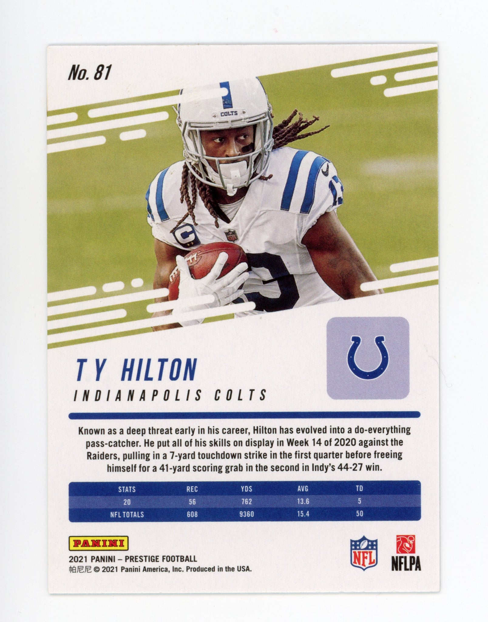 T.Y. Hilton Panini 2020-2021 Prestige Xtra Points Astral Indianapolis Colts #81