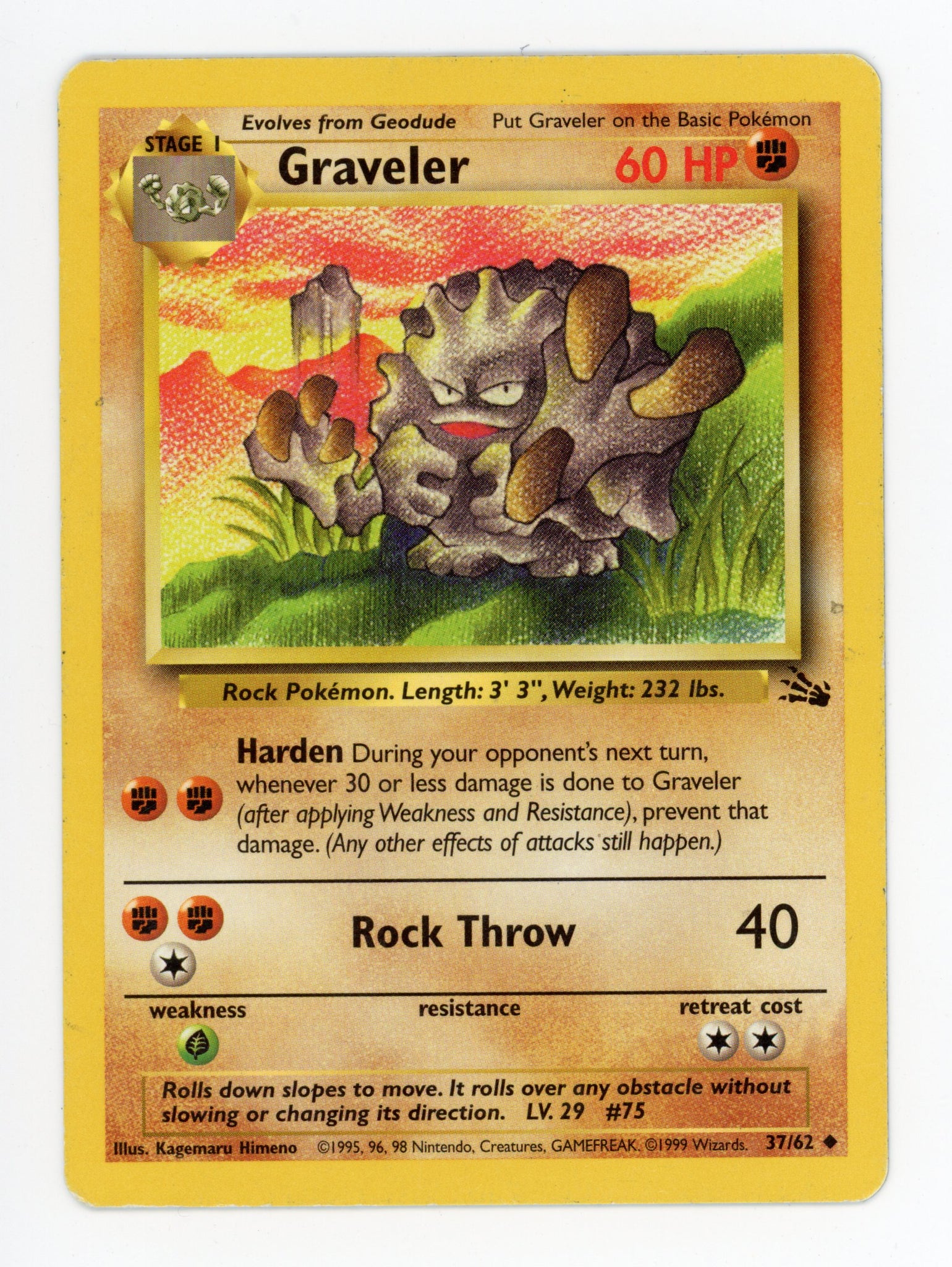 Graveler 37/62 Pokemon Non Holo 1999 Base Fossil