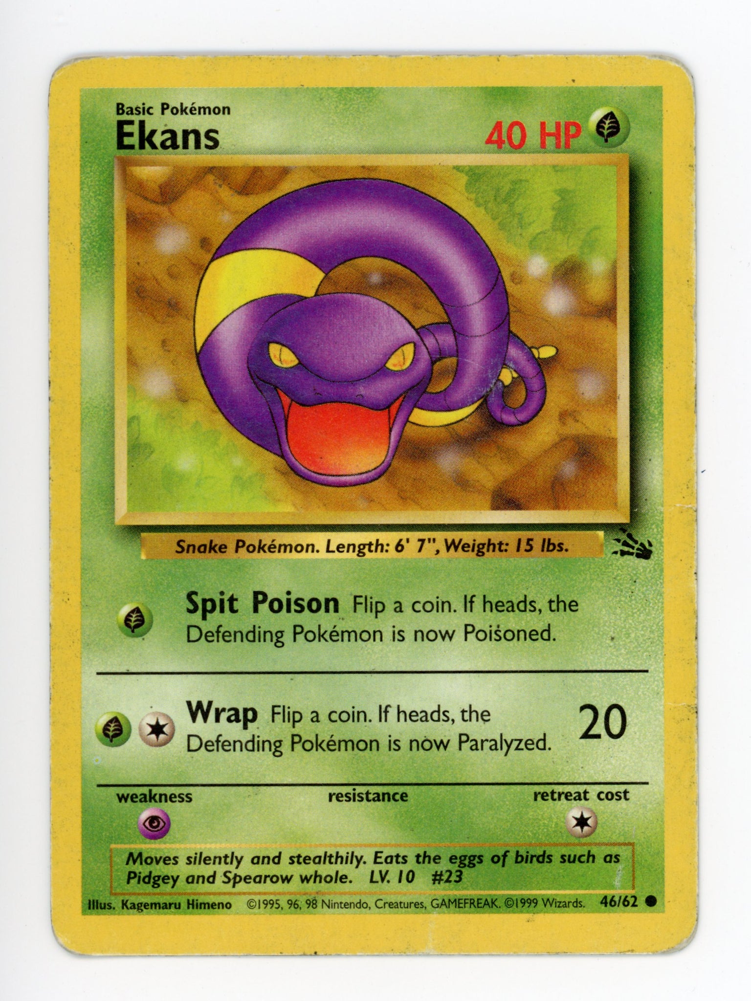 Ekans 46/62 Pokemon Non Holo 1999 Base Fossil