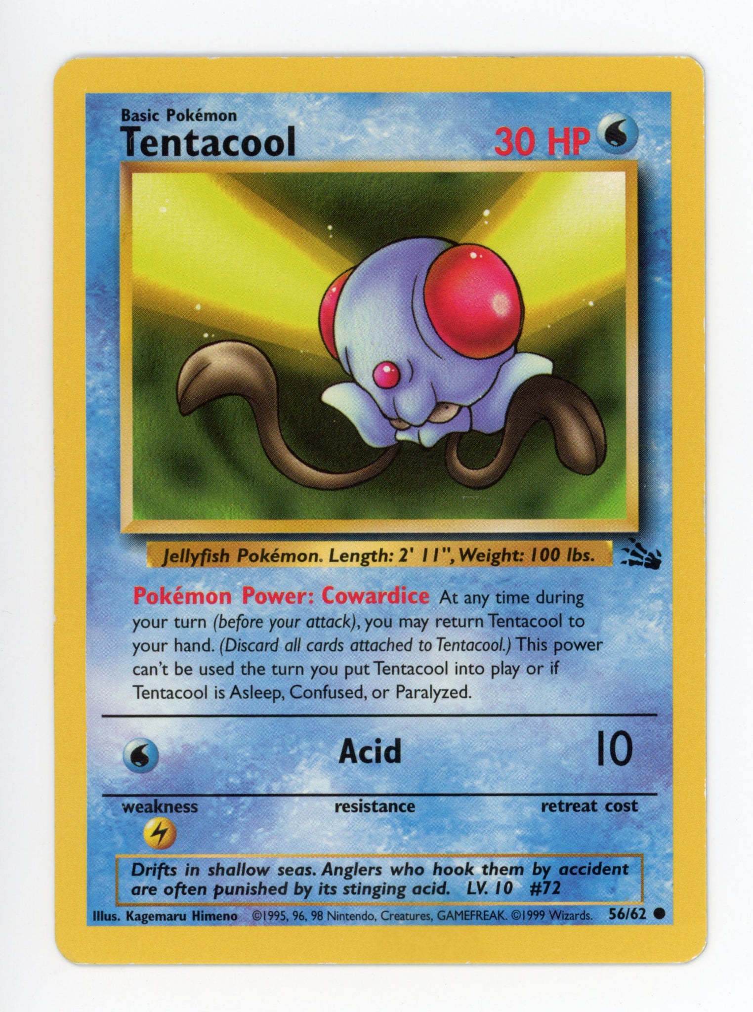 Tentacool 56/62 Pokemon Non Holo 1999 Base Fossil