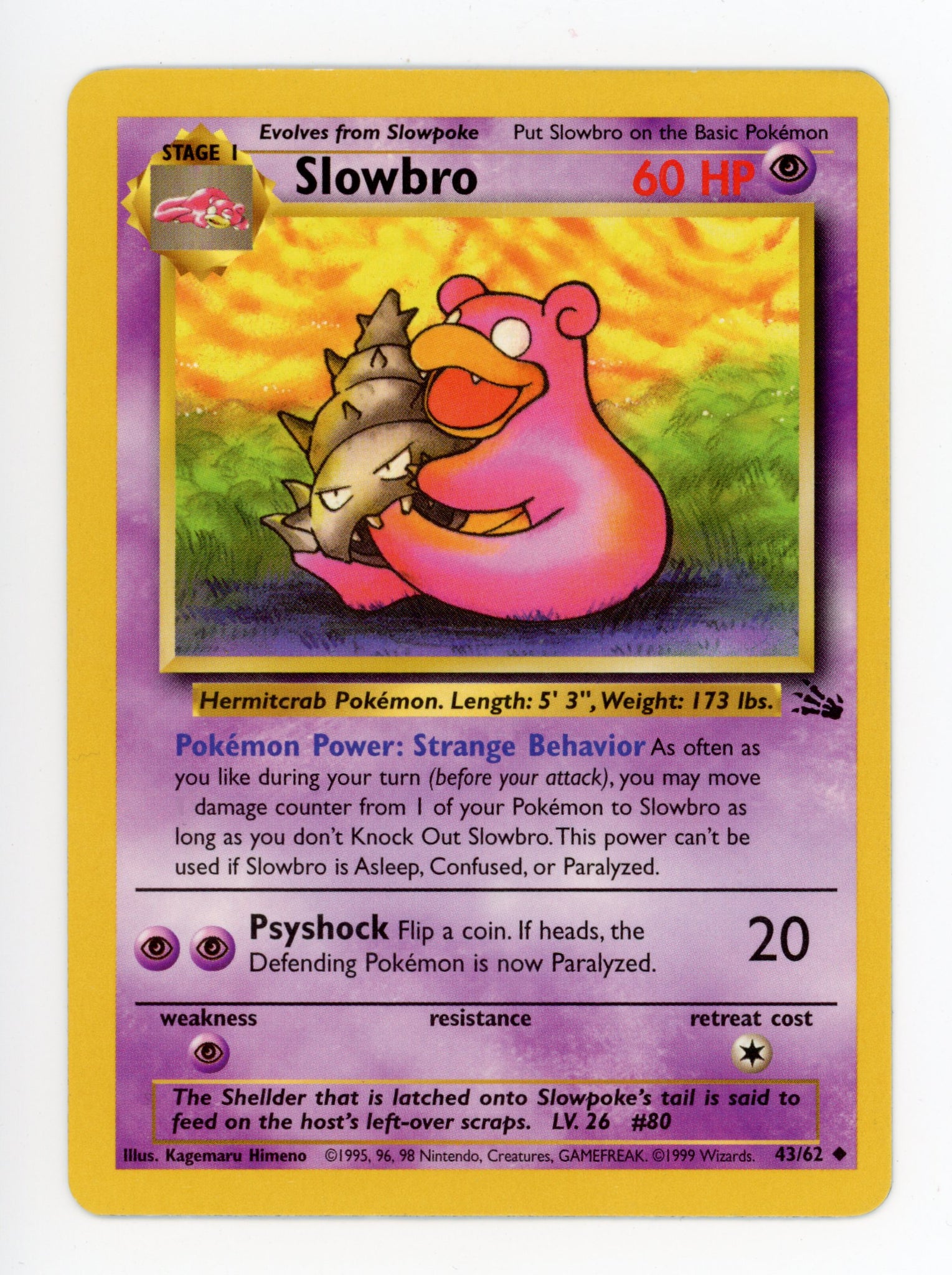 Slowbro 43/62 Pokemon Non Holo 1999 Base Fossil