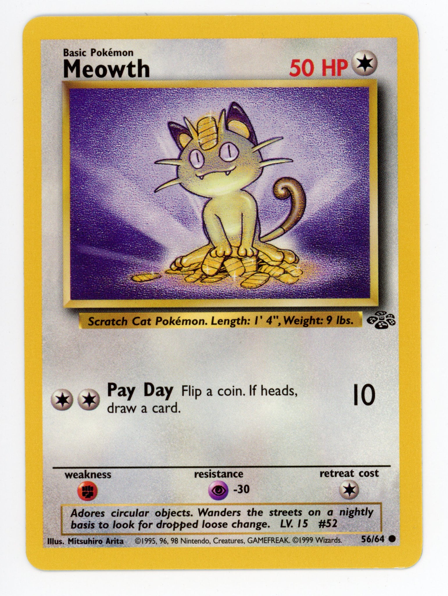 Meowth 56/64 Pokemon Non Holo 1999 Base Jungle