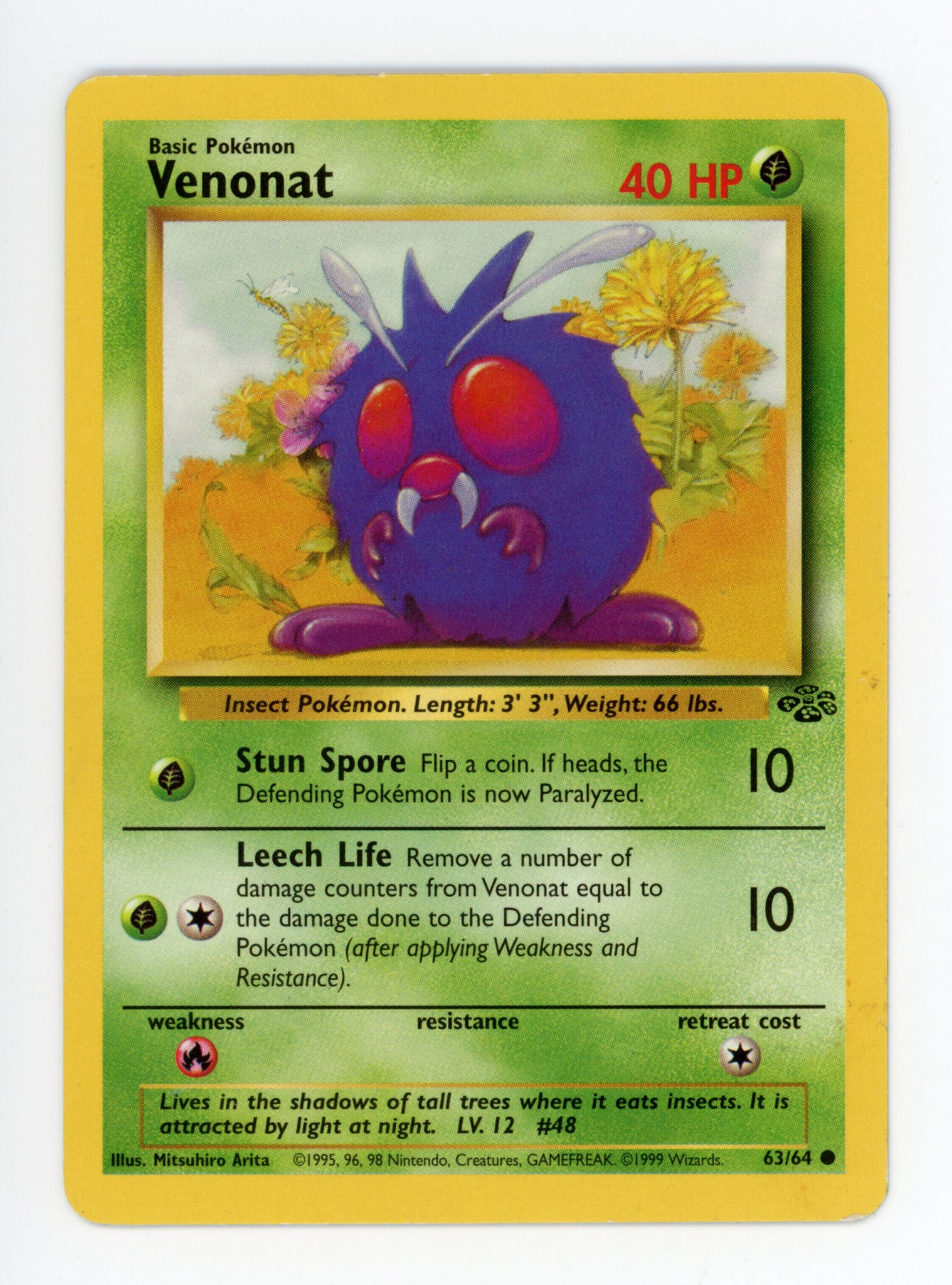 Venonat 63/64 Pokemon Non Holo 1999 Base Jungle