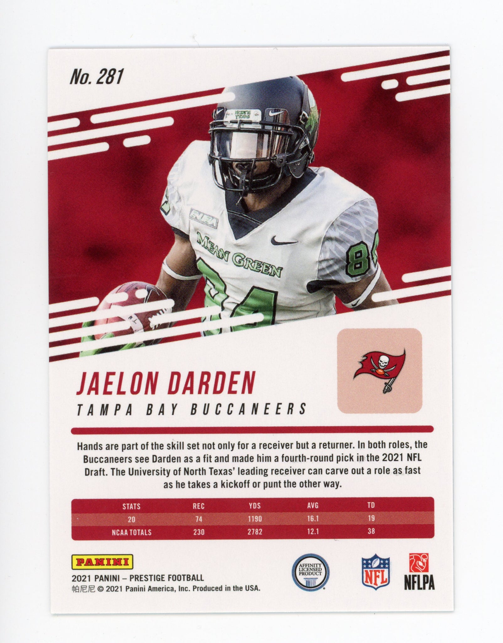 Jaelon Darden Panini 2020-2021 Prestige Diamond Tampa Bay Buccaneers # 281