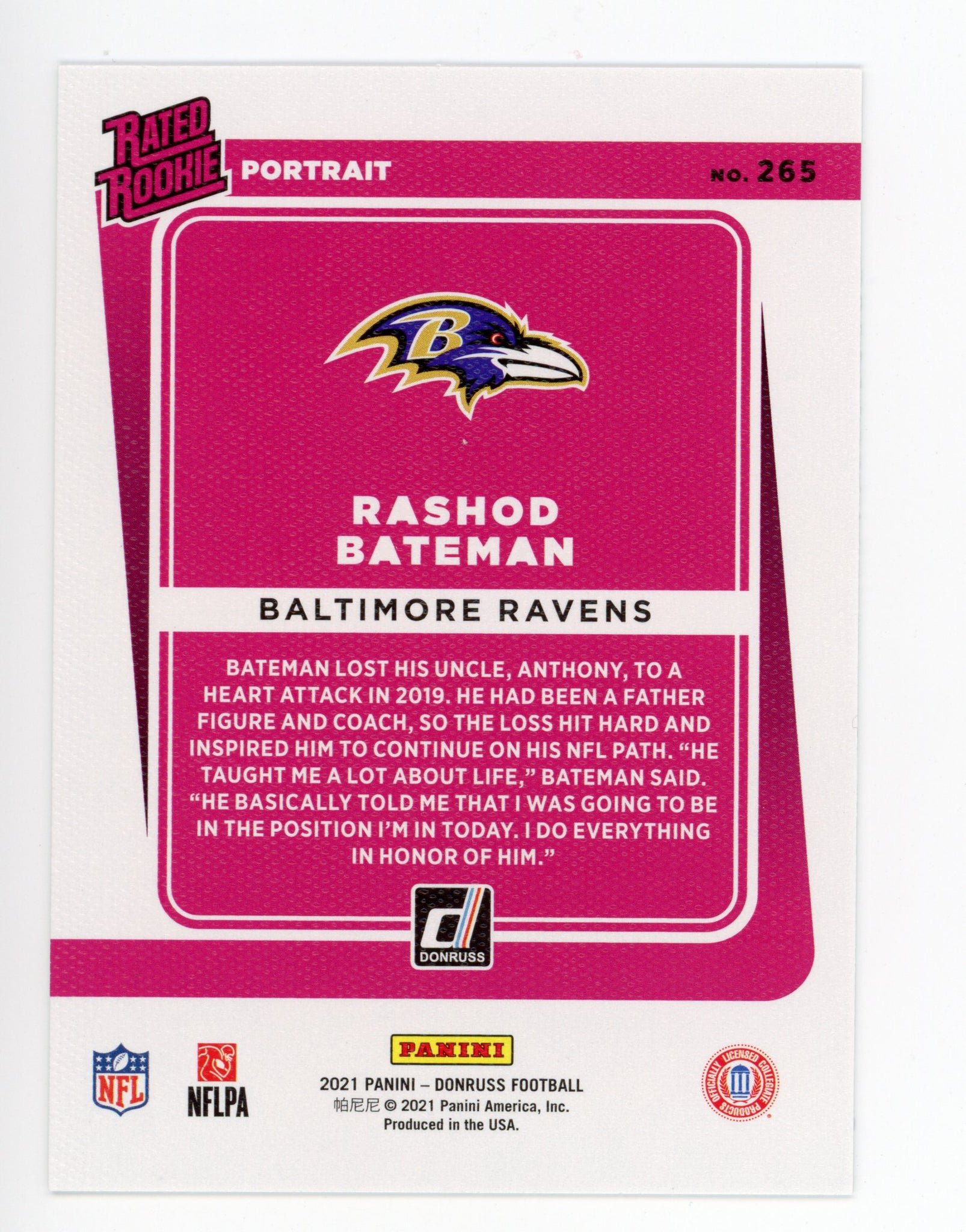Rashod Bateman Panini 2020-2021 Rated Rookie Baltimore Ravens #265