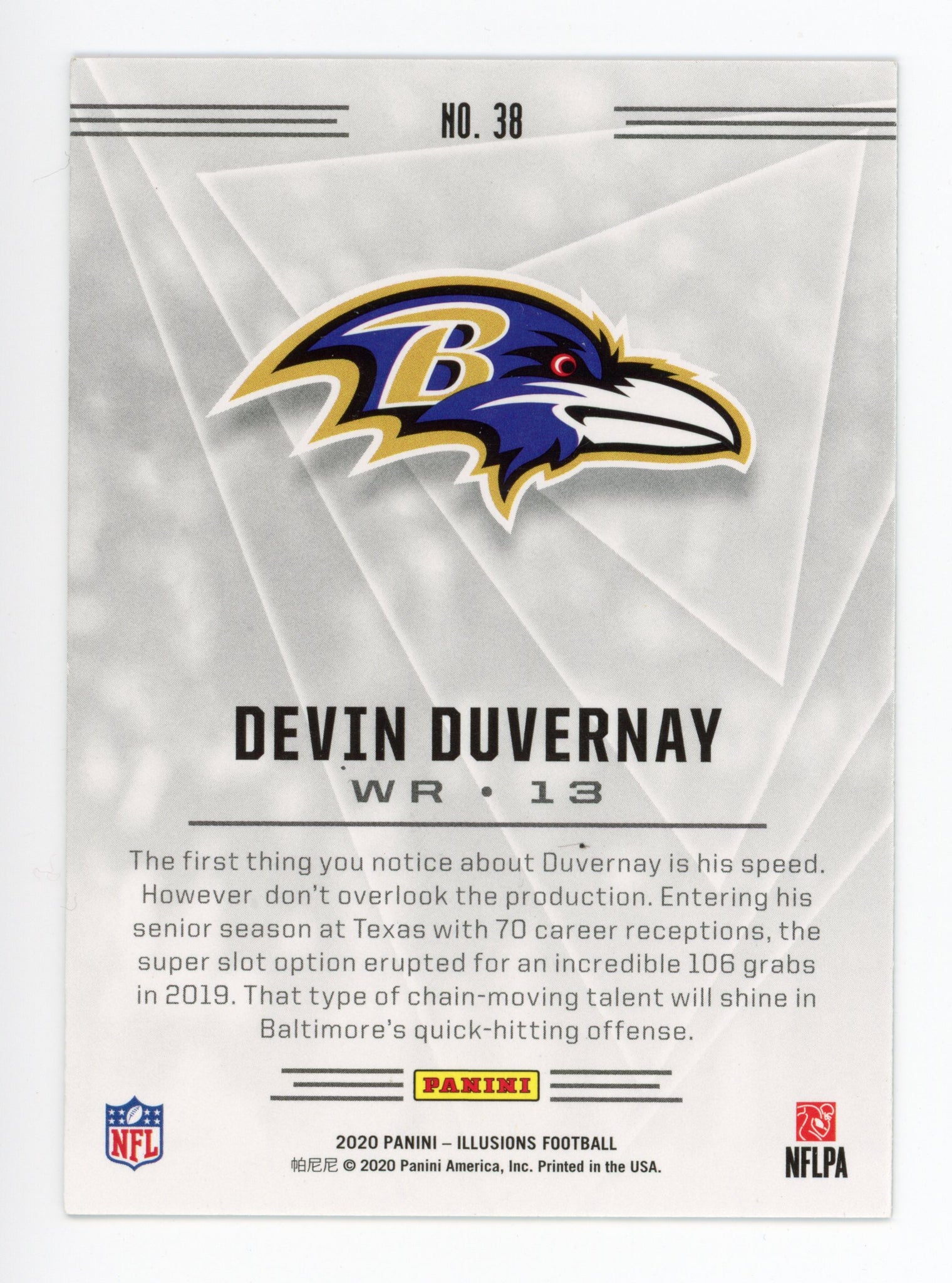Devin Duvernay Panini 2020 Rookie Illusions Baltimore Ravens # 38
