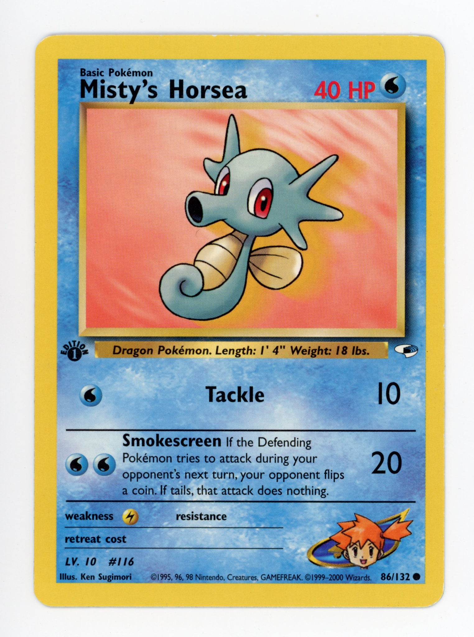 Misty's Horsea 86/132 Pokemon Non Holo 1999 First Edition Gym Heroes