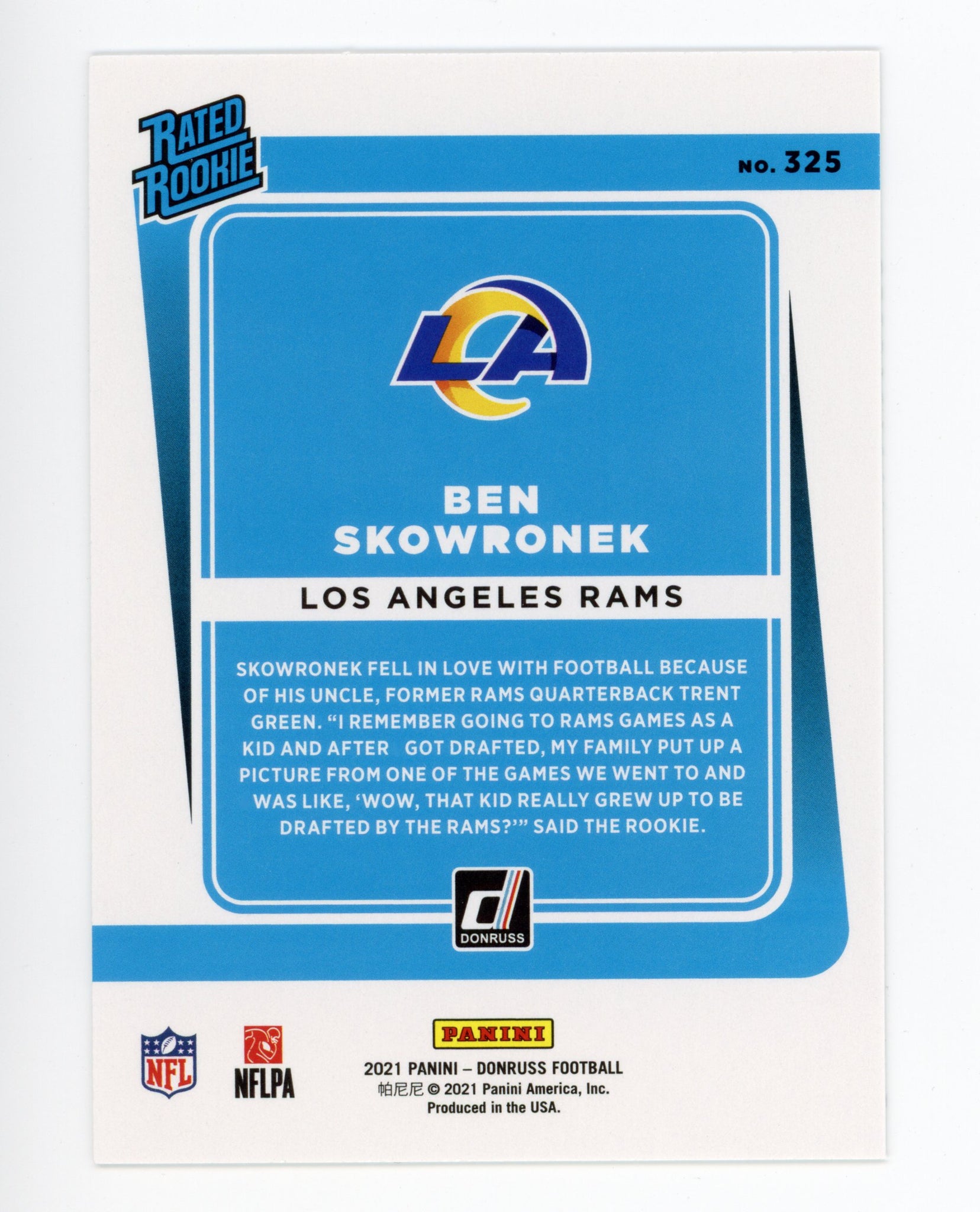 Ben Skowronek Panini 2020-2021 Rated Rookie Los Angeles Rams #325