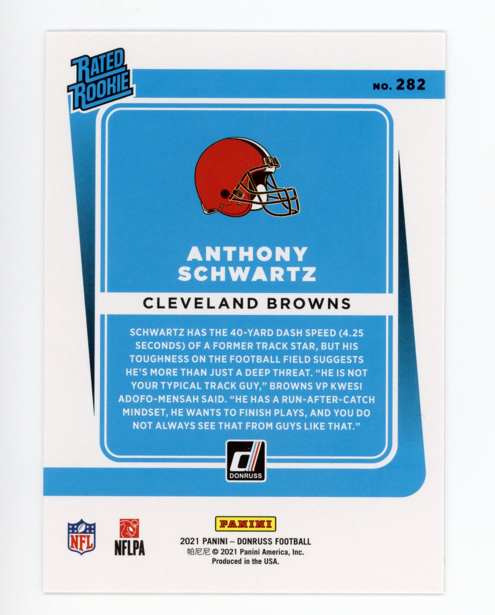 Anthony Schwartz Panini 2020-2021 Rated Rookie Cleveland Browns #282