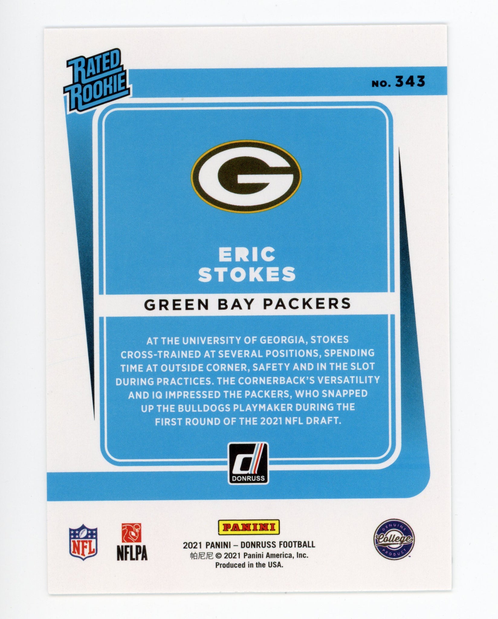 Eric Stokes Panini 2020-2021 Rated Rookie Green Bay Packers #343