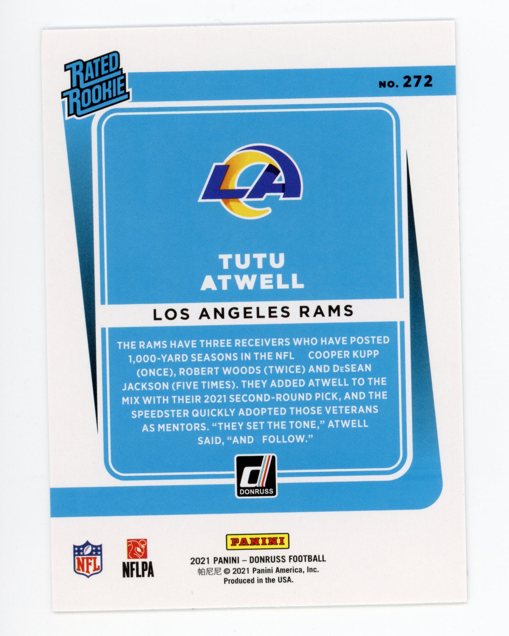 Tutu Atwell Panini 2020-2021 Rated Rookie Los Angeles Rams # 272