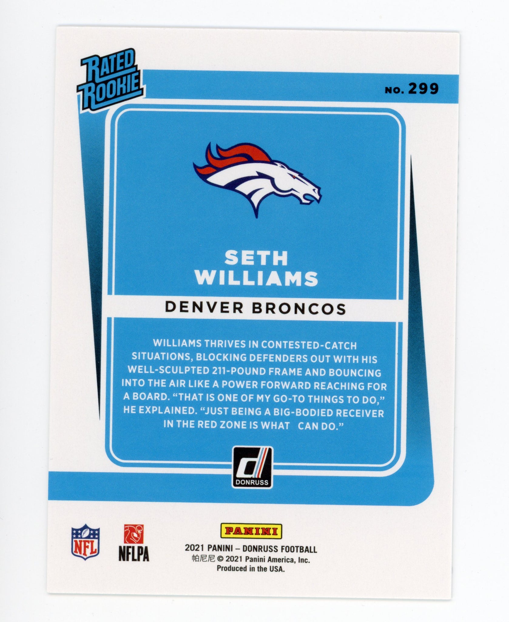 Seth Williams Panini 2020-2021 Rated Rookie Denver Broncos #299