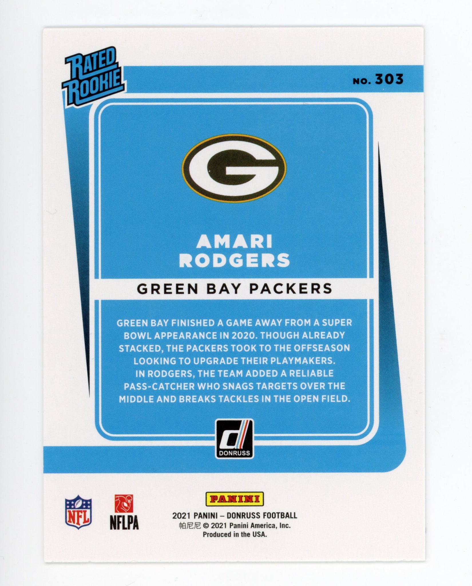 Amari Rodgers Panini 2020-2021 Rated Rookie Green Bay Packers #303