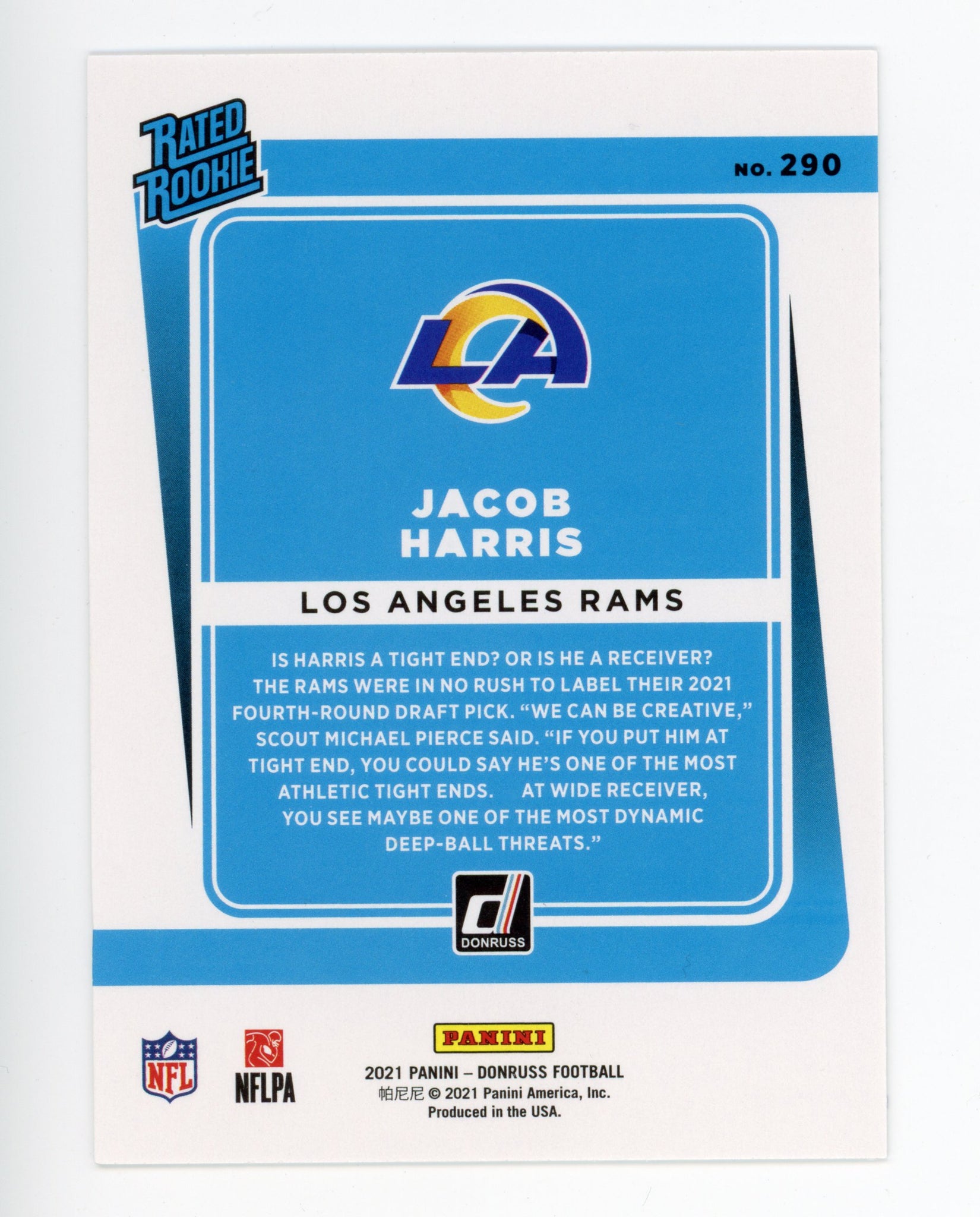 Jacob Harris Panini 2020-2021 Rated Rookie Los Angeles Rams #290