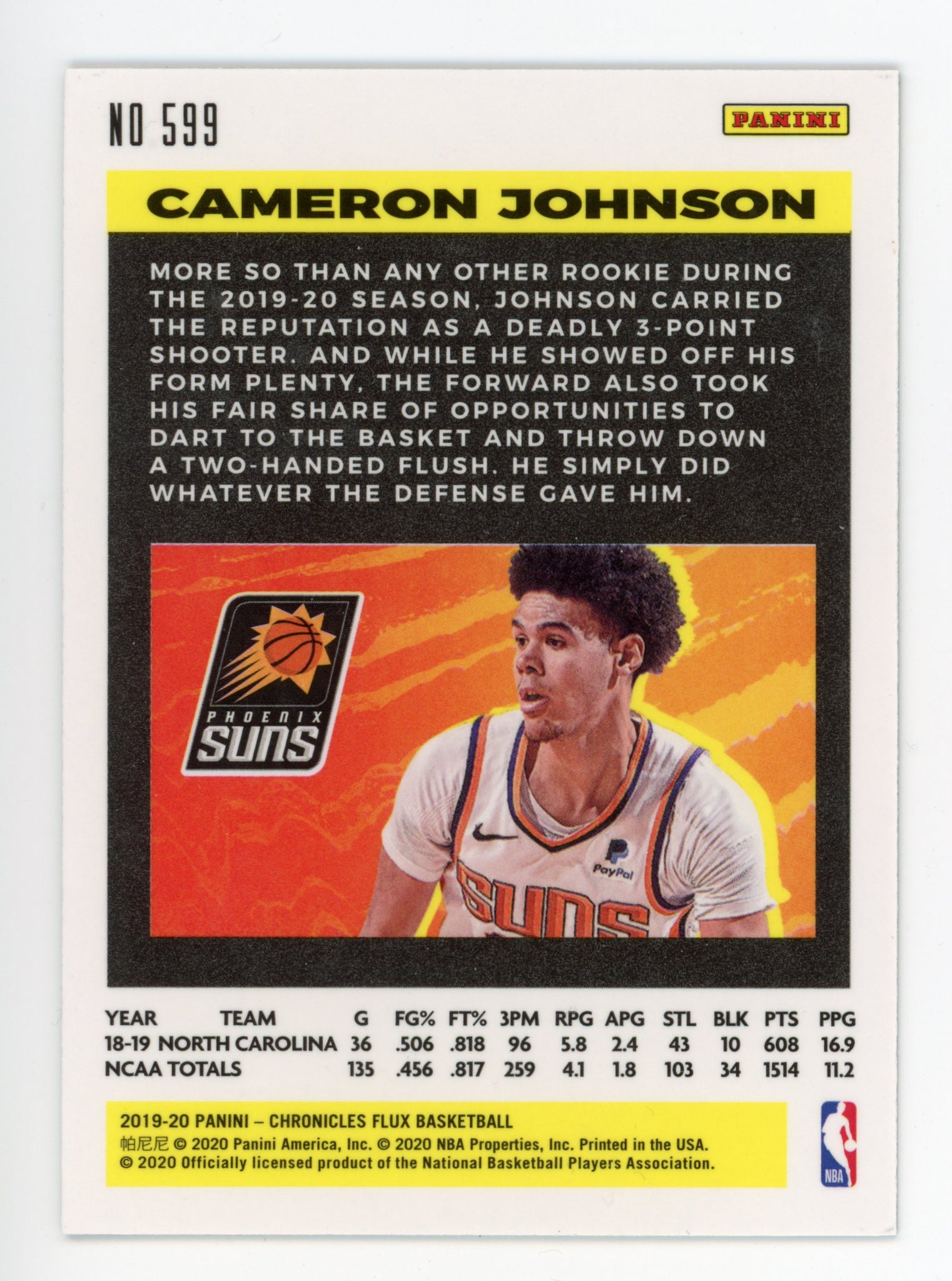 Cameron Johnson Panini 2019-2020 Flux Rookie Phoenix Suns #599