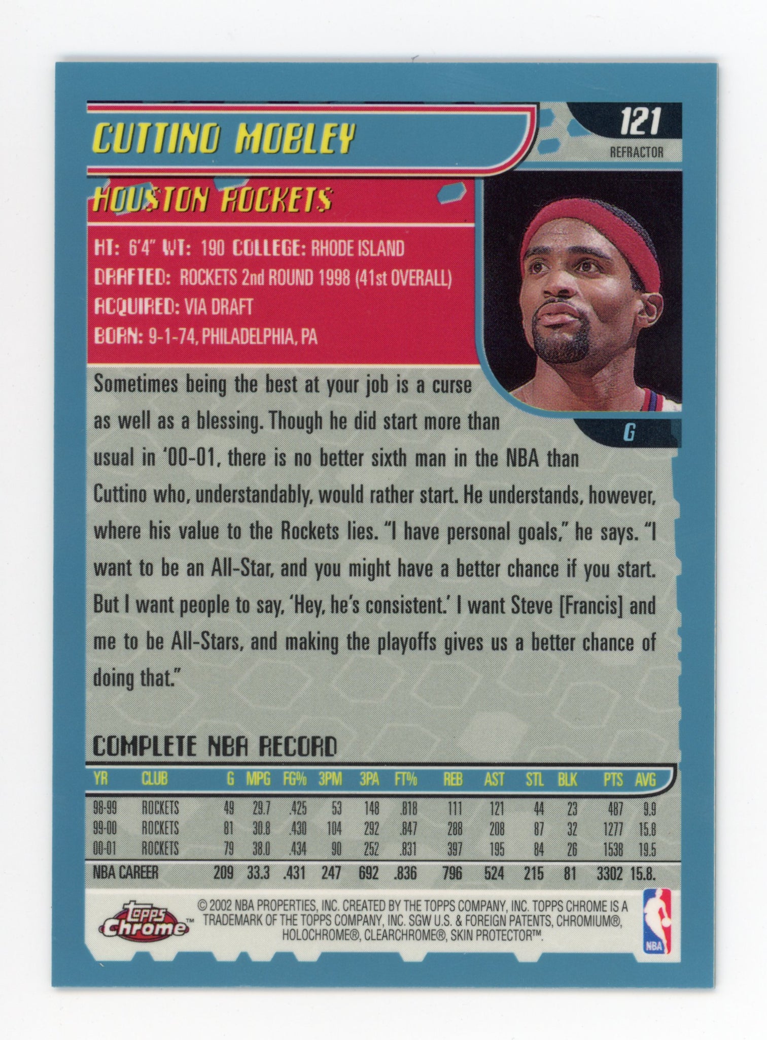 Cuttino Mobley Topps Chrome 2020 Refractor Houston Rockets #121