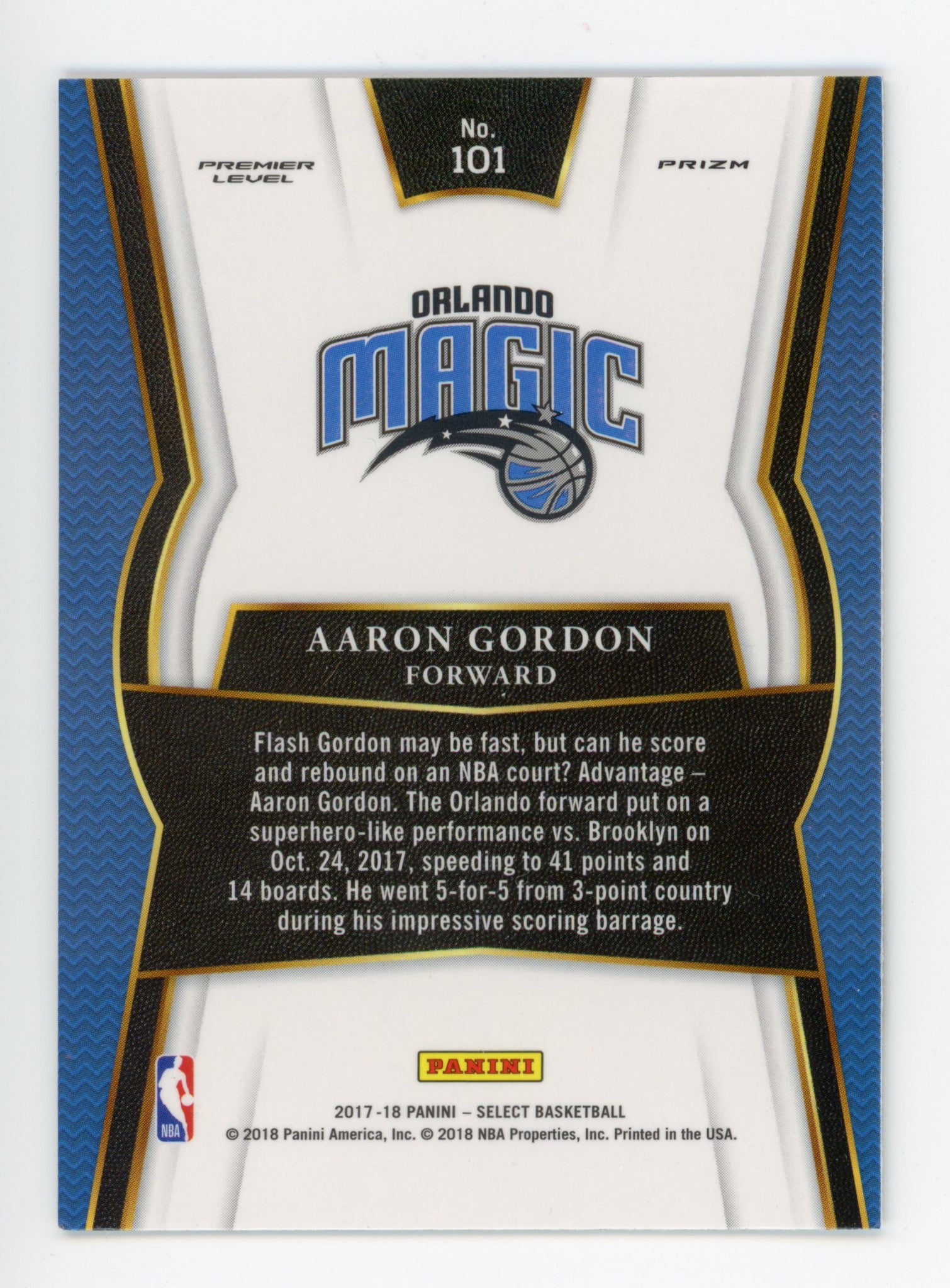Aaron Gordon Panini 2017-2018 Select Prizm Orlando Magic #101