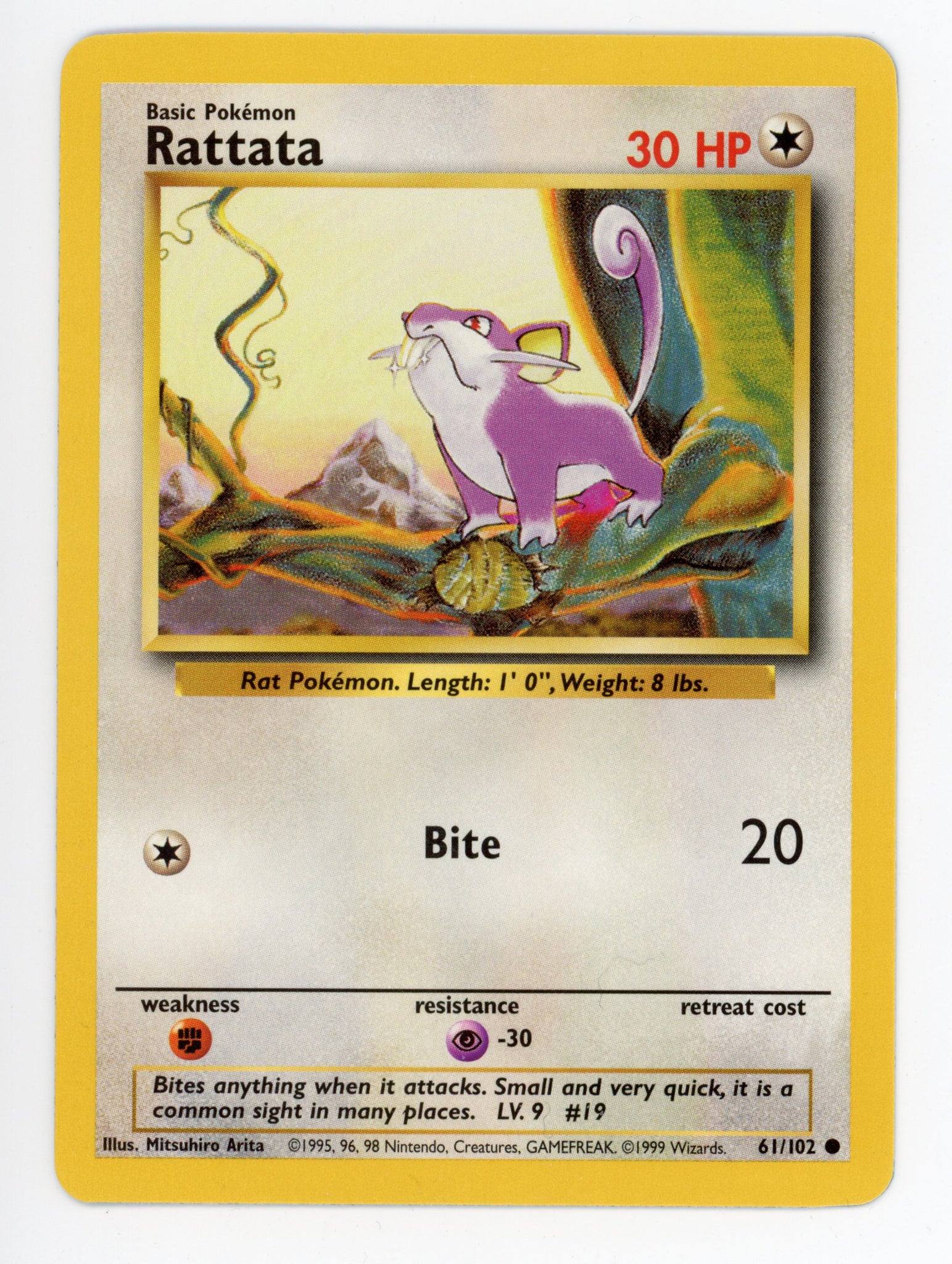 Rattata 61/102 Pokemon Non Holo 1999 Base