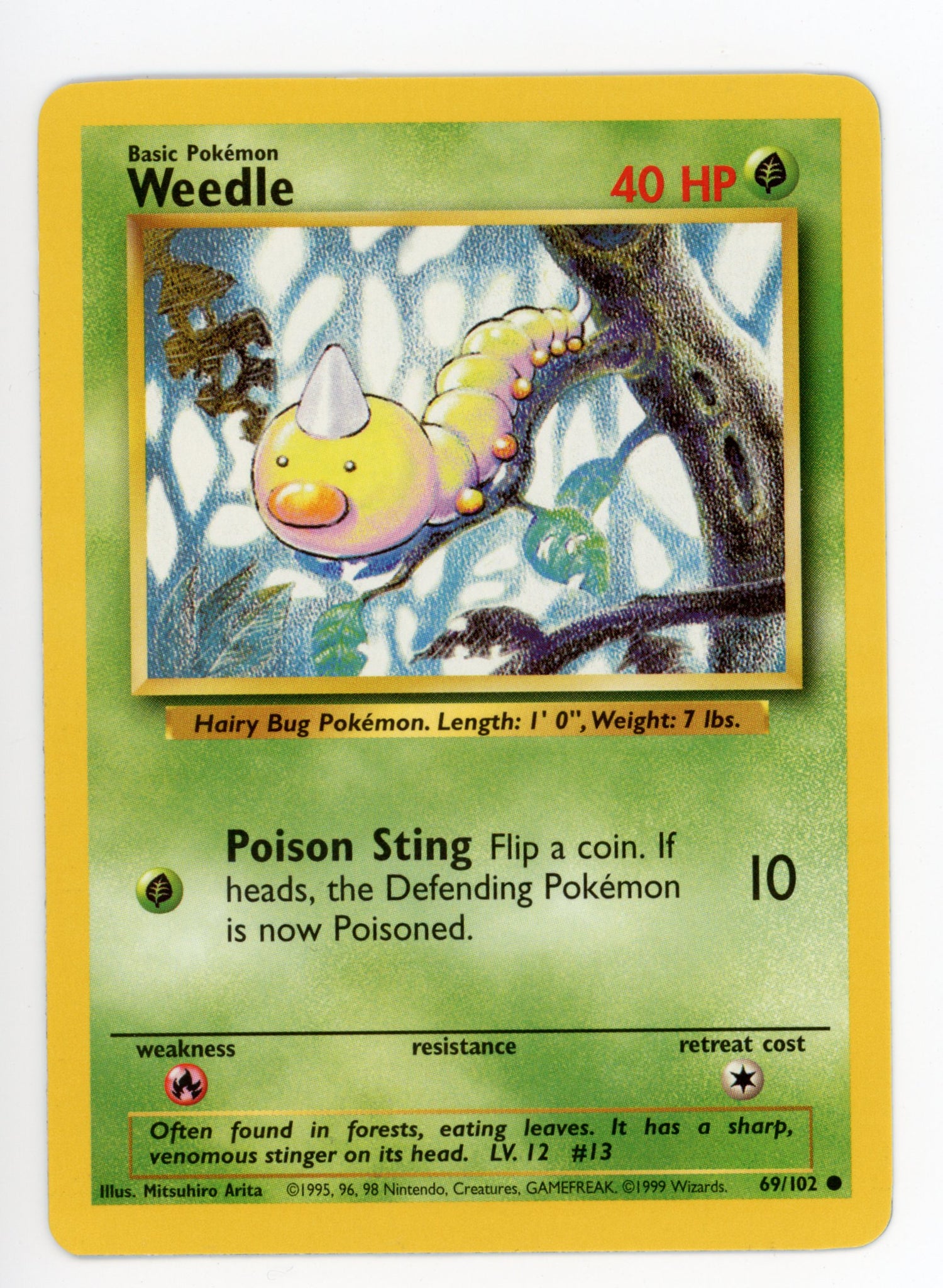Weedle 69/102 Pokemon Non Holo 1999 Base