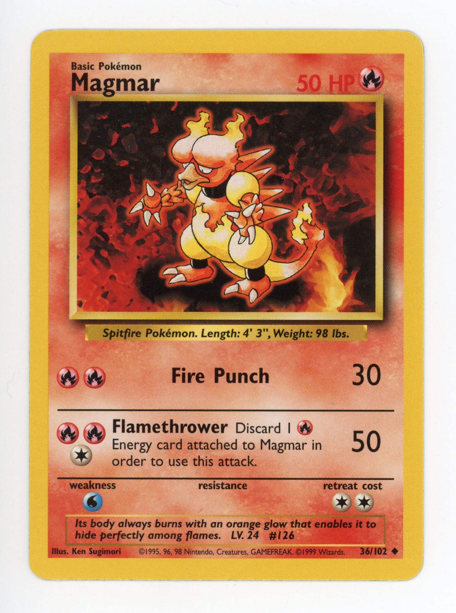 Magmar 36/102 Pokemon Non Holo 1999 Base