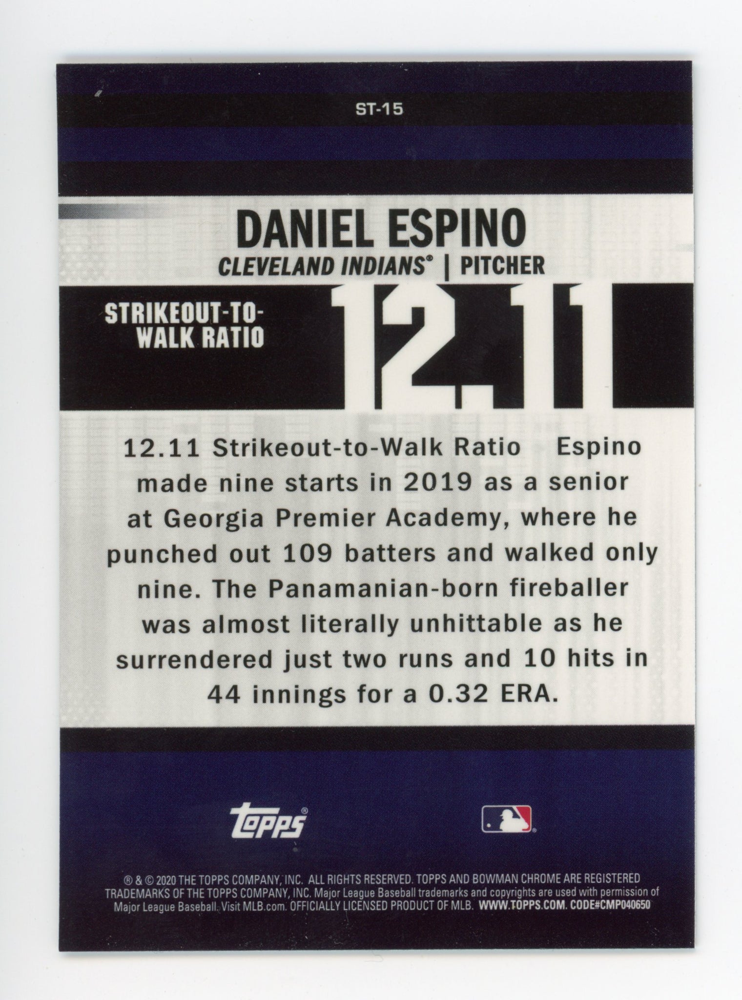 2020-2021 Daniel Espino Refractor Topps Chrome Cleveland Indians #ST-15