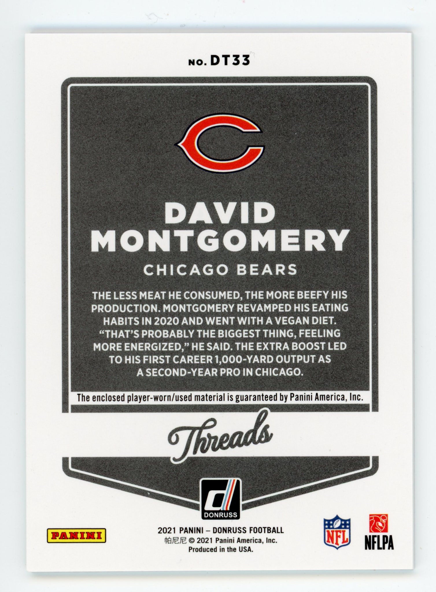 2020-2021 David Montgomery Donruss Threads Chicago Bears #DT33